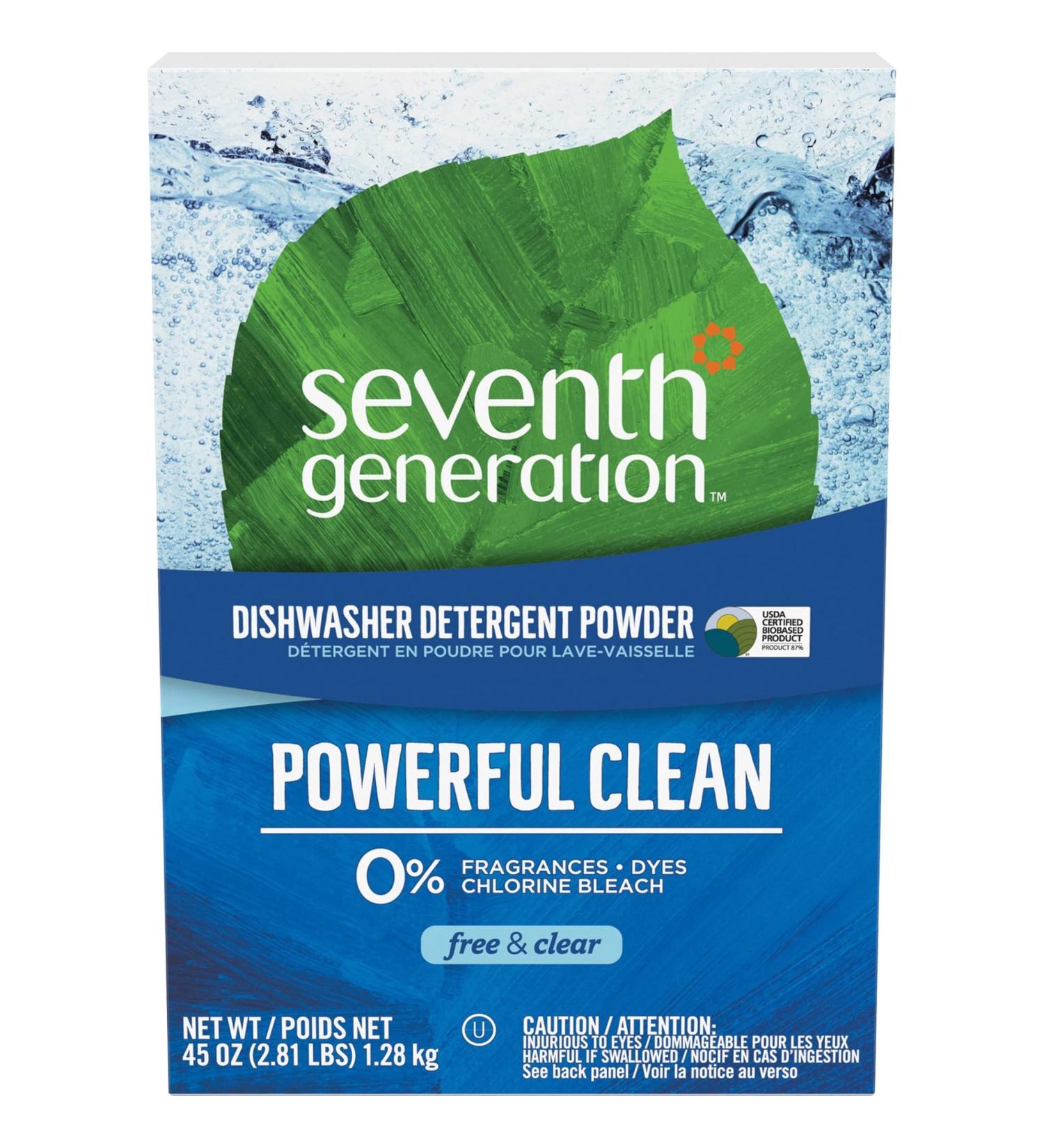 Seventh Generation Dishwasher Detergent Powder, Free & Clear, 45 oz Fragrance Free 2.81 Pound (Pack of 1)