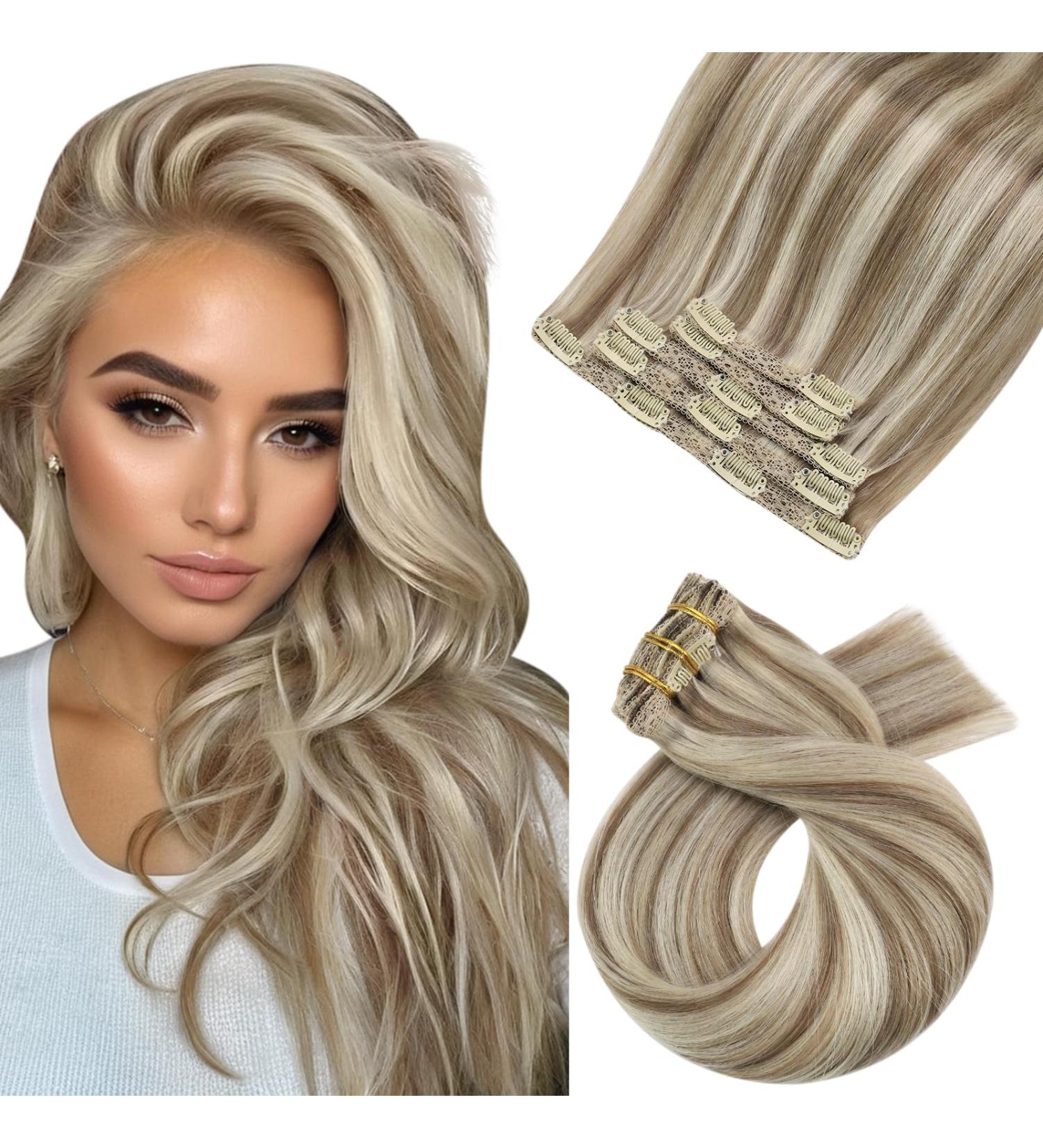 Moresoo Clip-In Extensions | 35cm Light Brown & Platinum Blonde Remy Real Hair | 120g 7pcs - Buy Online on GoSupps.com