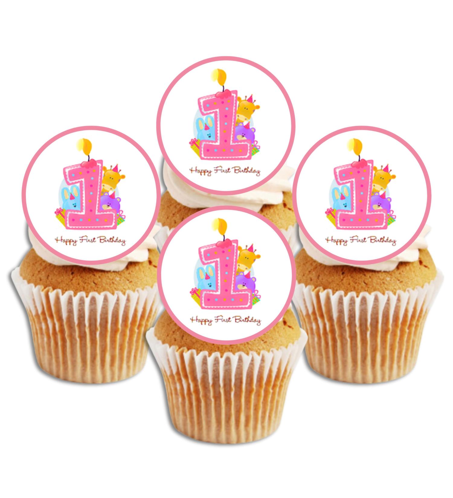 24 1st Birthday Cake Decorations Pink Edible Cake Decorations Happy Birthday Cupcake Toppers 1st Birthday Party Girls Cupcake Decorations Pink Cake Decorations Fairy Cake Topper Edible Paper - Buy Online on GoSupps.com