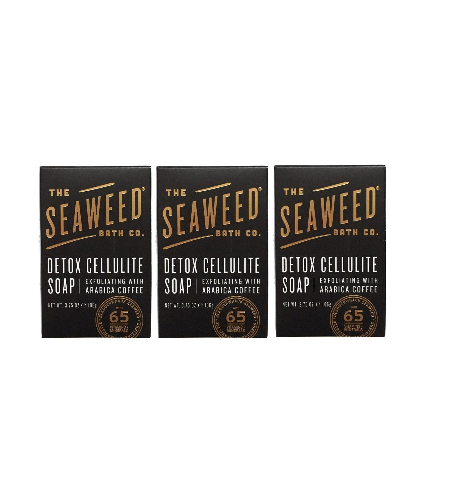 Seaweed Bath Co. Detox Cellulite Bar Soap (Pack of 3) with Coconut Oil Kukui Oil Bladderwrack Seaweed Cinnamon Bark Powder and Charcoal Powder 3.75 ounces