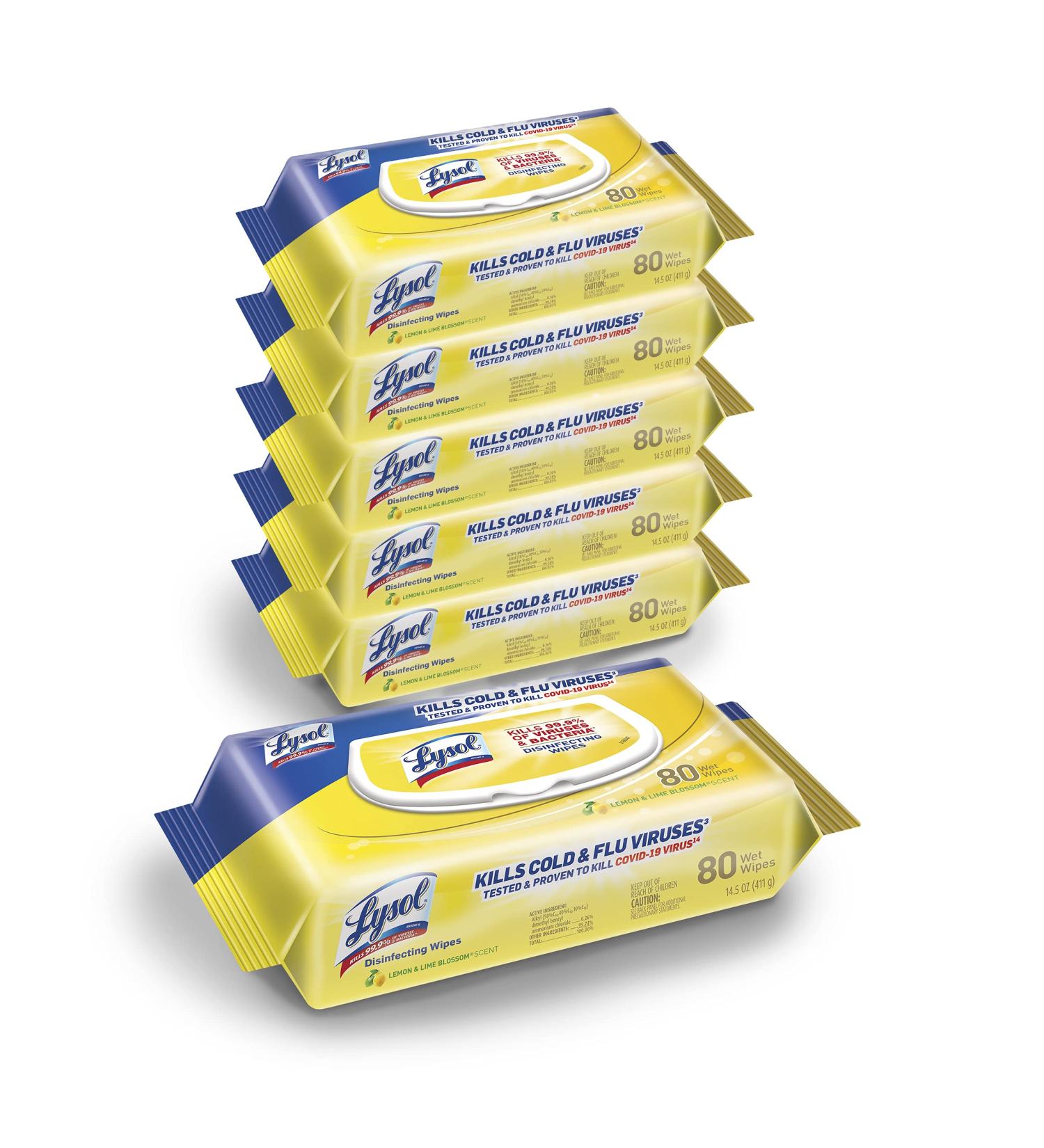 Lysol Disinfectant Handi-Pack Wipes  Multi-Surface Antibacterial Cleaning Wipes  for Disinfecting and Cleaning  Lemon and Lime Blossom  480 Count (Pack of 6) - Buy Online on GoSupps.com