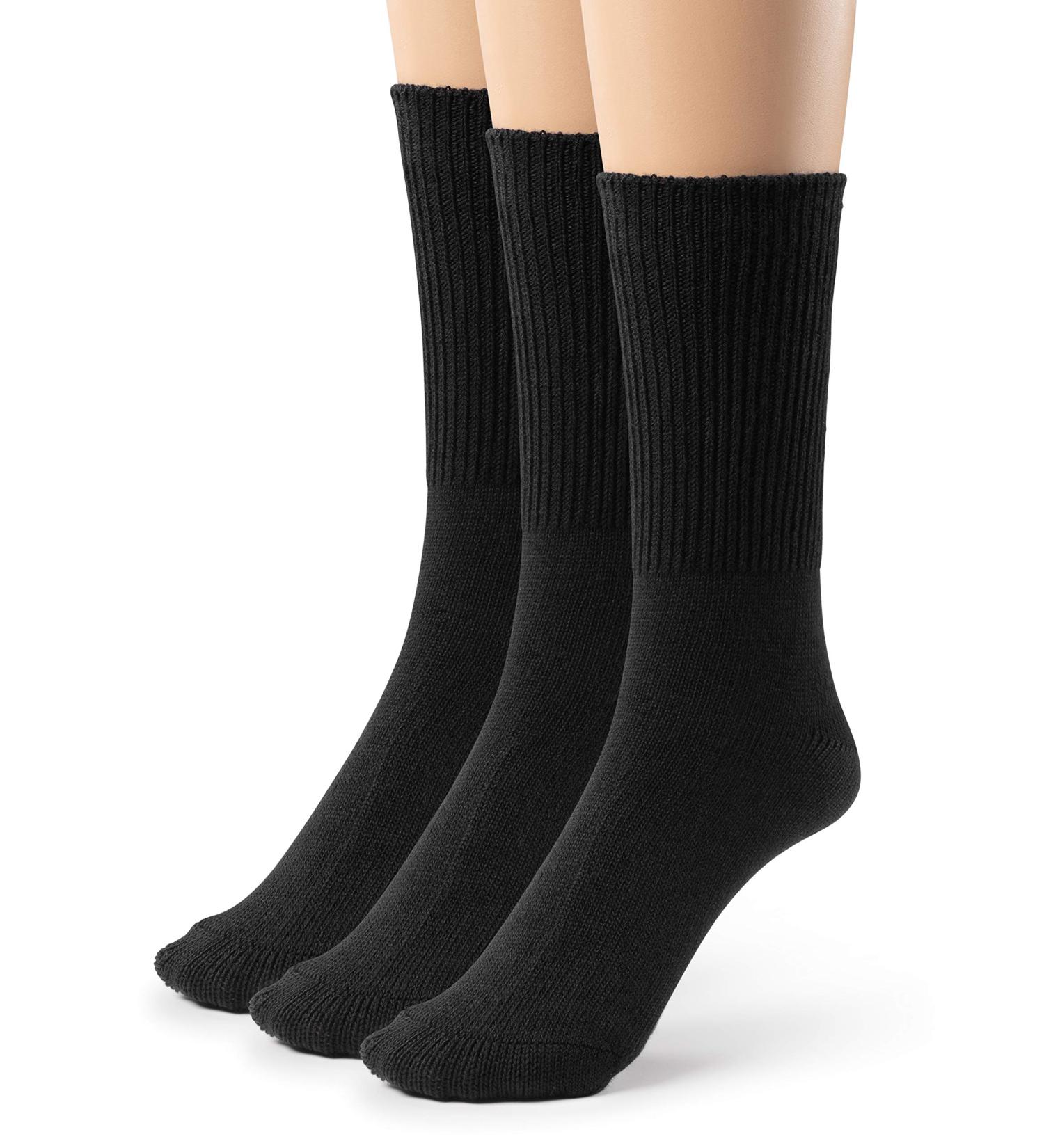 Silky Toes Women's Bamboo Diabetic Crew Socks 3-Pack - Black, Plus Sizes 9-11 - Buy Online on GoSupps.com