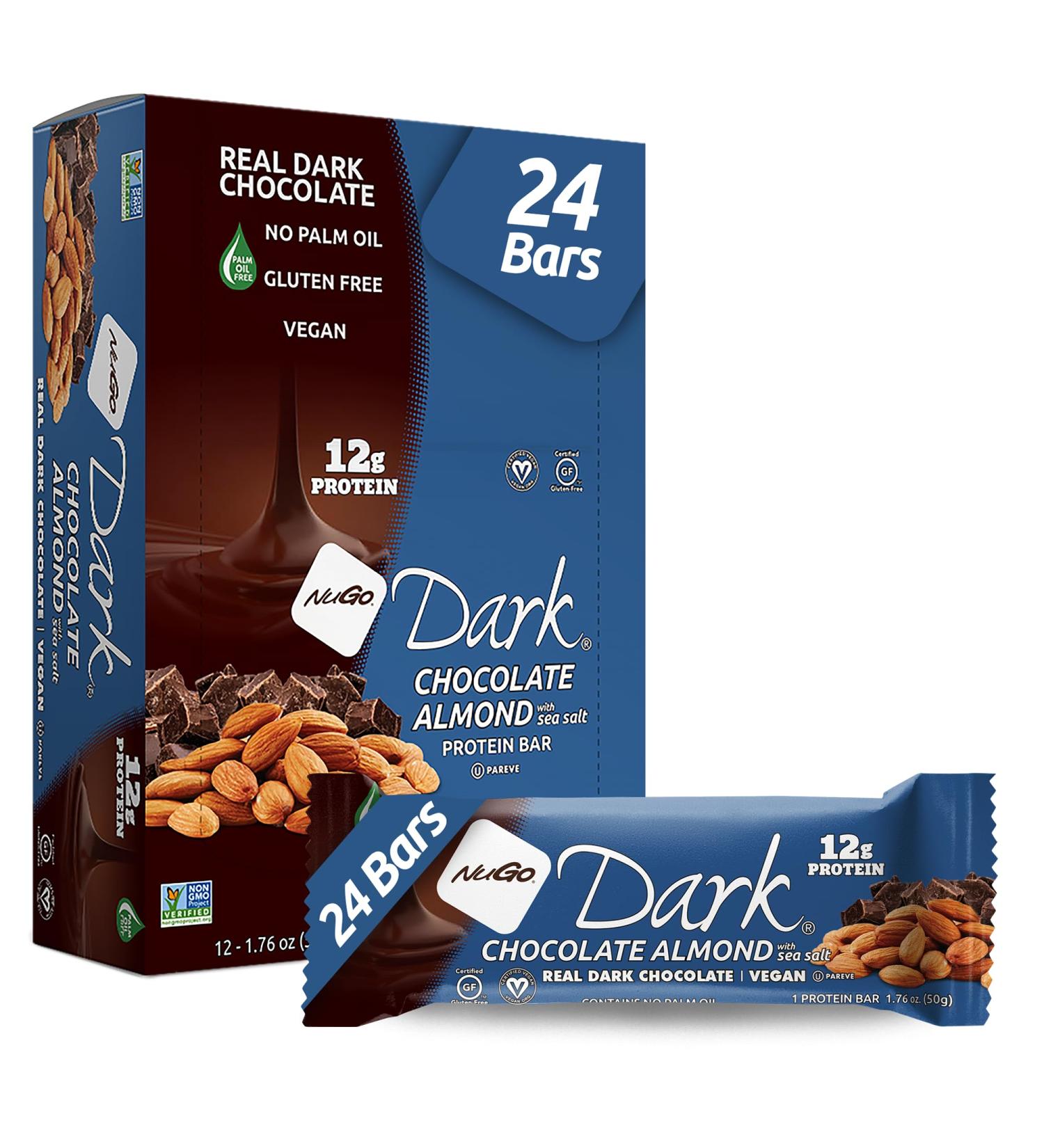NuGo Dark Chocolate Almond with Sea Salt 12g Protein Bar Vegan Gluten Free Non-GMO Kosher Pareve 24 Count Chocolate Almond with Sea Salt 24 Count (Pack of 1) - Buy Online on GoSupps.com