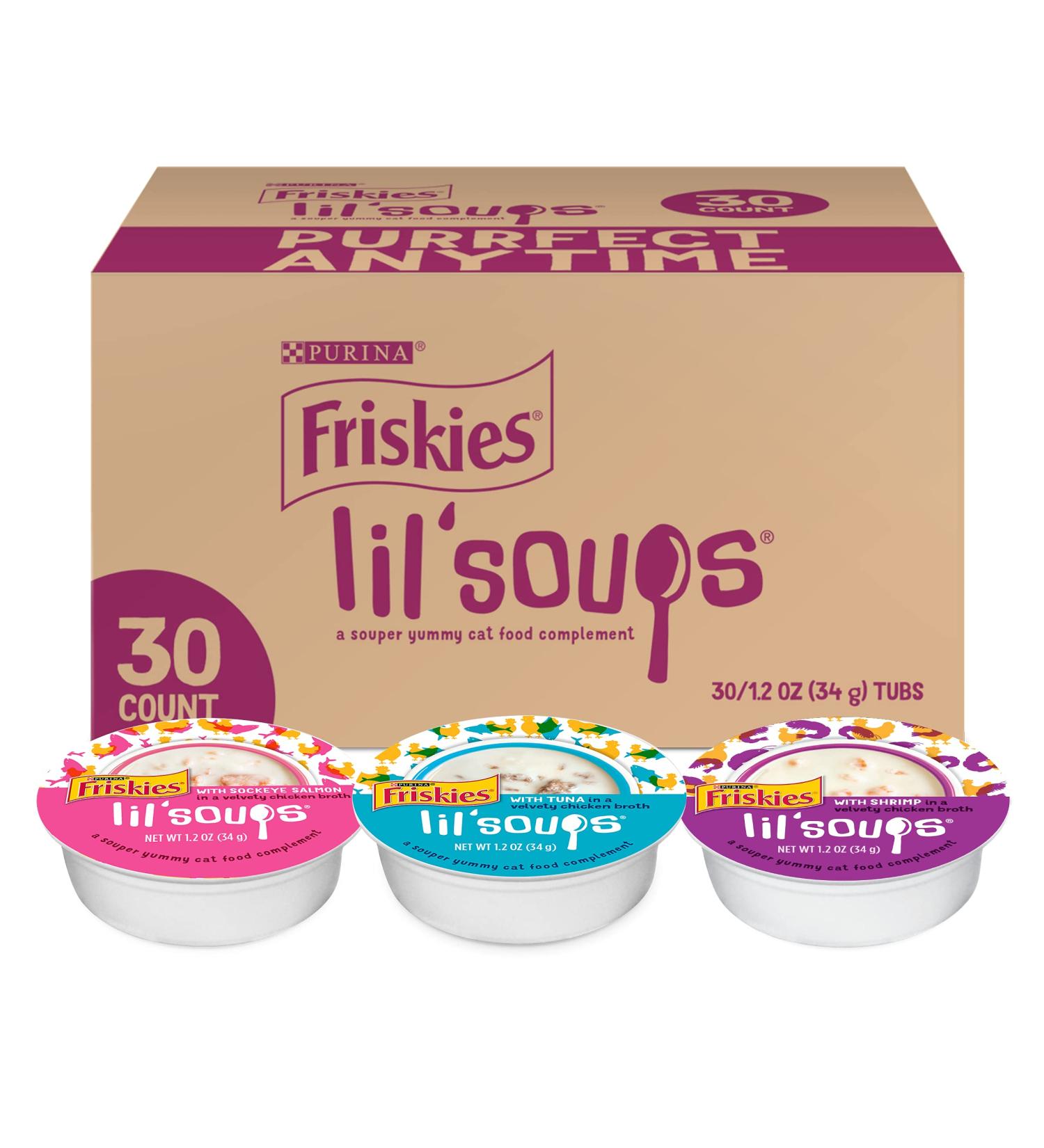 Friskies Purina Lil' Soups Wet Cat Food Complement Variety Pack 30 ct - 30 x 1.2 oz Cups - Buy Online on GoSupps.com