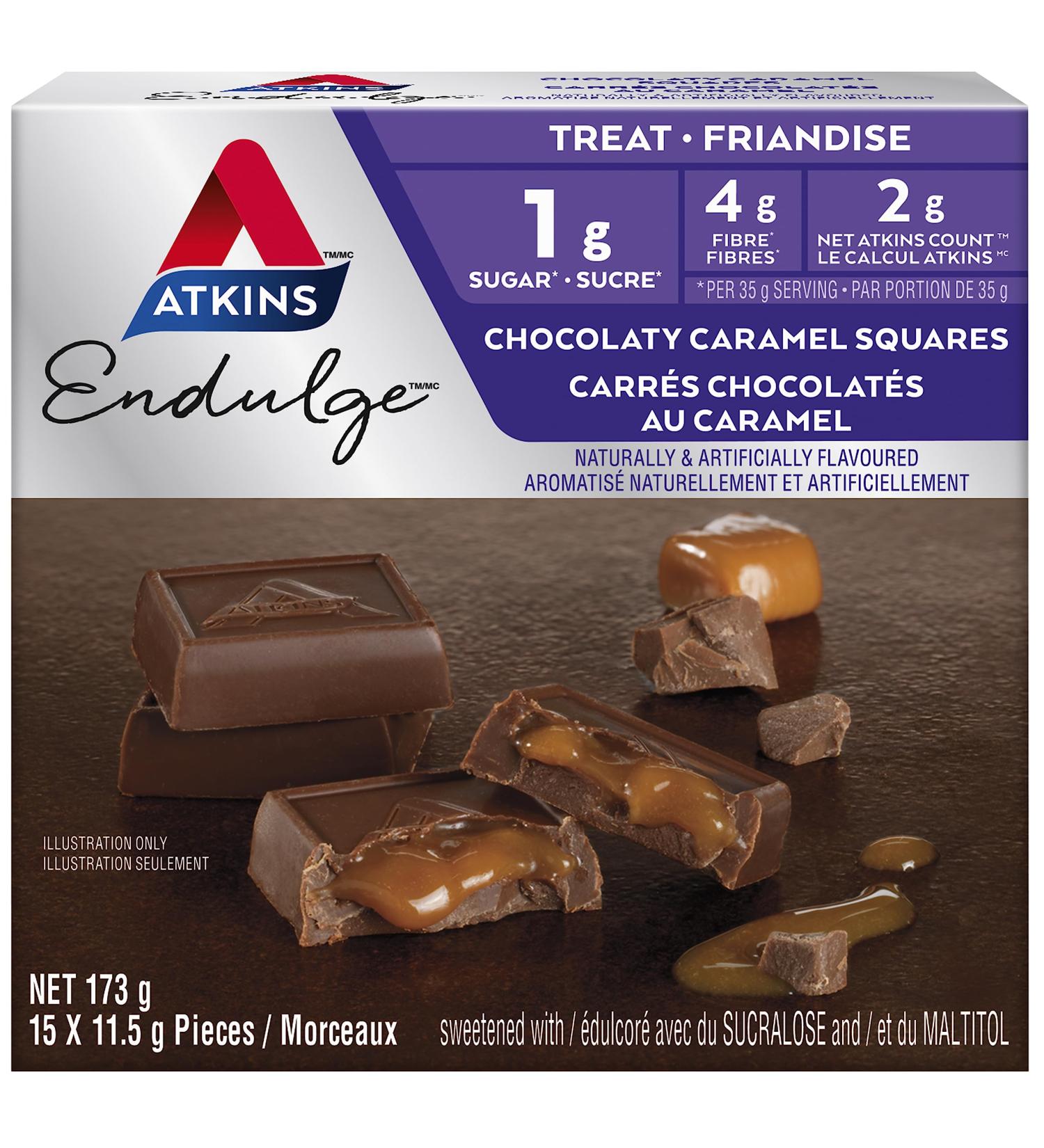 Atkins Endulge Treats Milk Chocolate Caramel Squares Low Sugar Keto Friendly High Fibre 1 g Sugar 2g Carbs 15ct Chocolate Caramel Endulge Treats - Buy Online on GoSupps.com