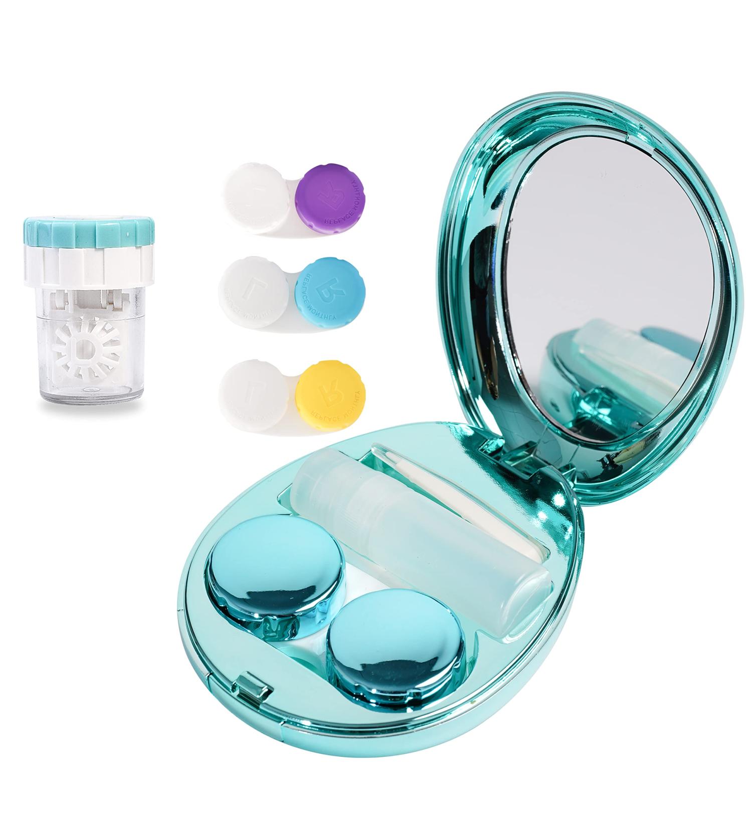 5-in-1 Green Travel Contact Lens Case with Mirror, Tweezers, Remover Tool & Solution Bottle - Buy Online on GoSupps.com