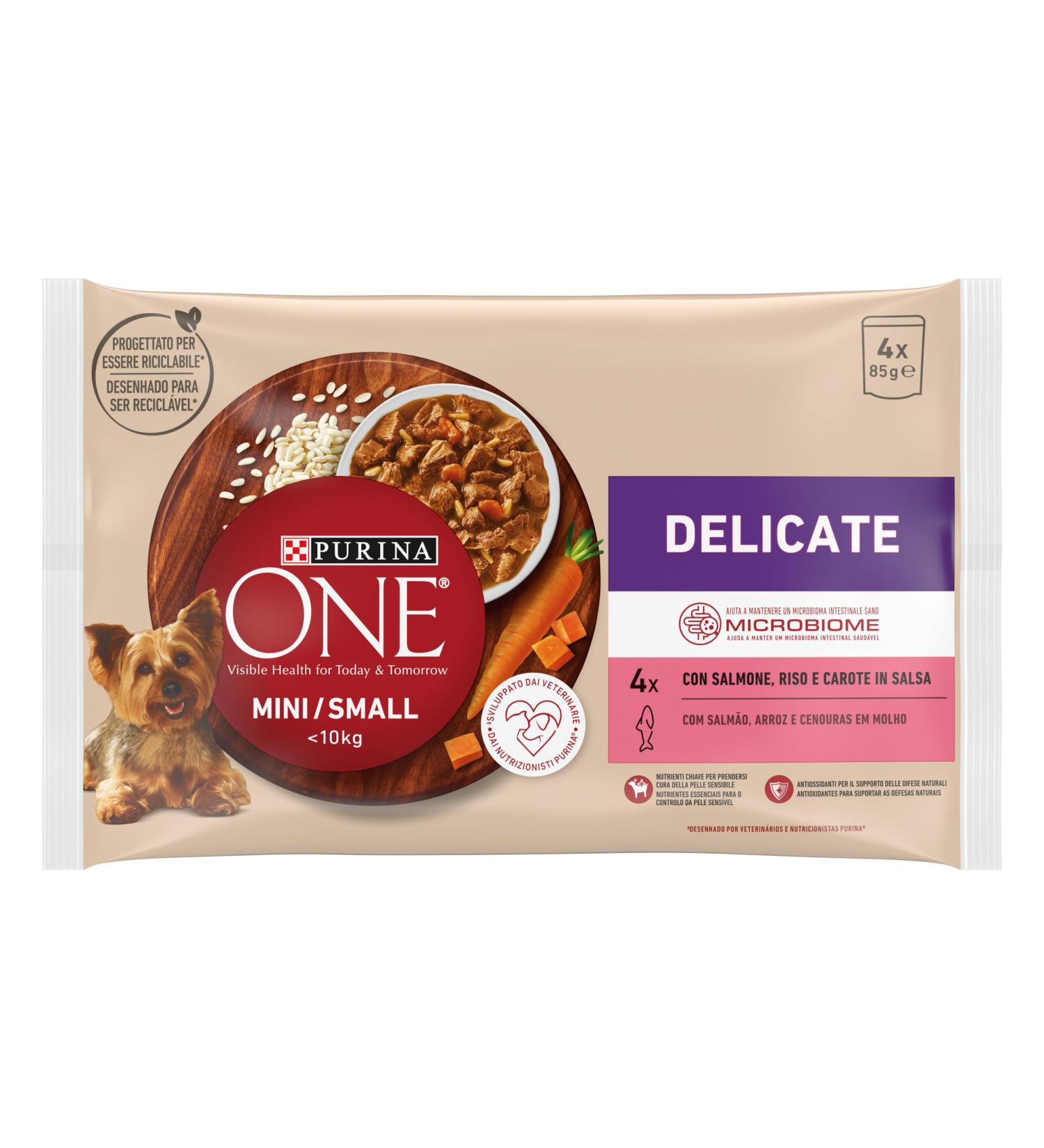 Purina One Delicate Wet Dog Food Salmon in Gravy Multipack 48 x 85g Pouches - Buy Online on GoSupps.com