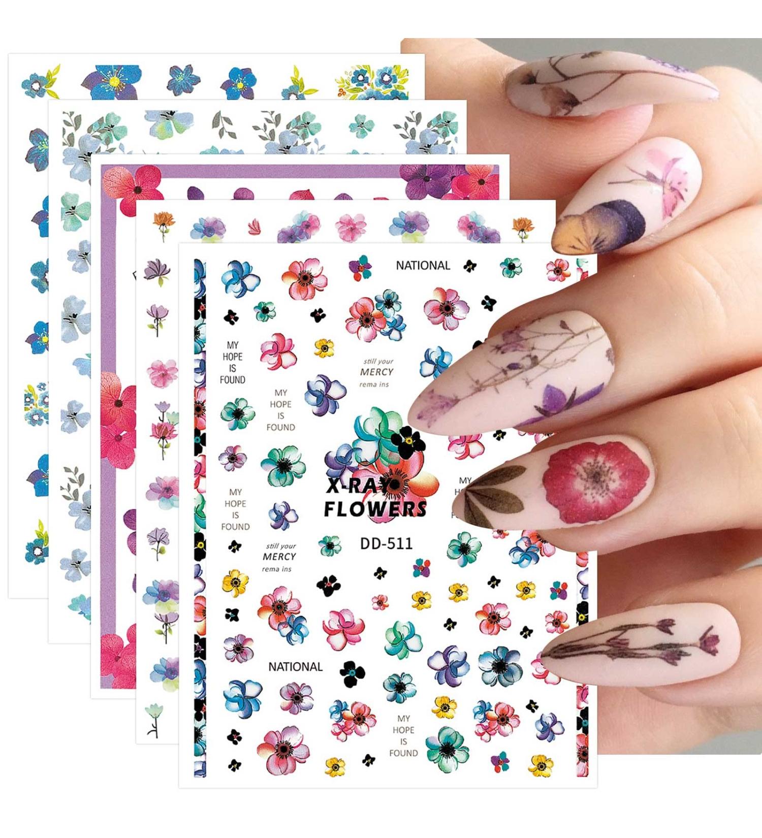 JMEOWIO 9 Sheets Spring Flower Nail Art Stickers Decals Self-Adhesive Leaves Nail Supplies Nail Art Design Decoration Accessories - Buy Online on GoSupps.com