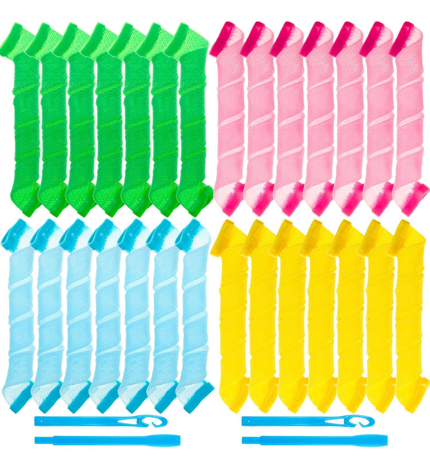 Heatless Curlers Kit - 28 Piece Spiral Curls Styling Set with Hooks - 11.8 Inch - Assorted Colors - Buy Online on GoSupps.com