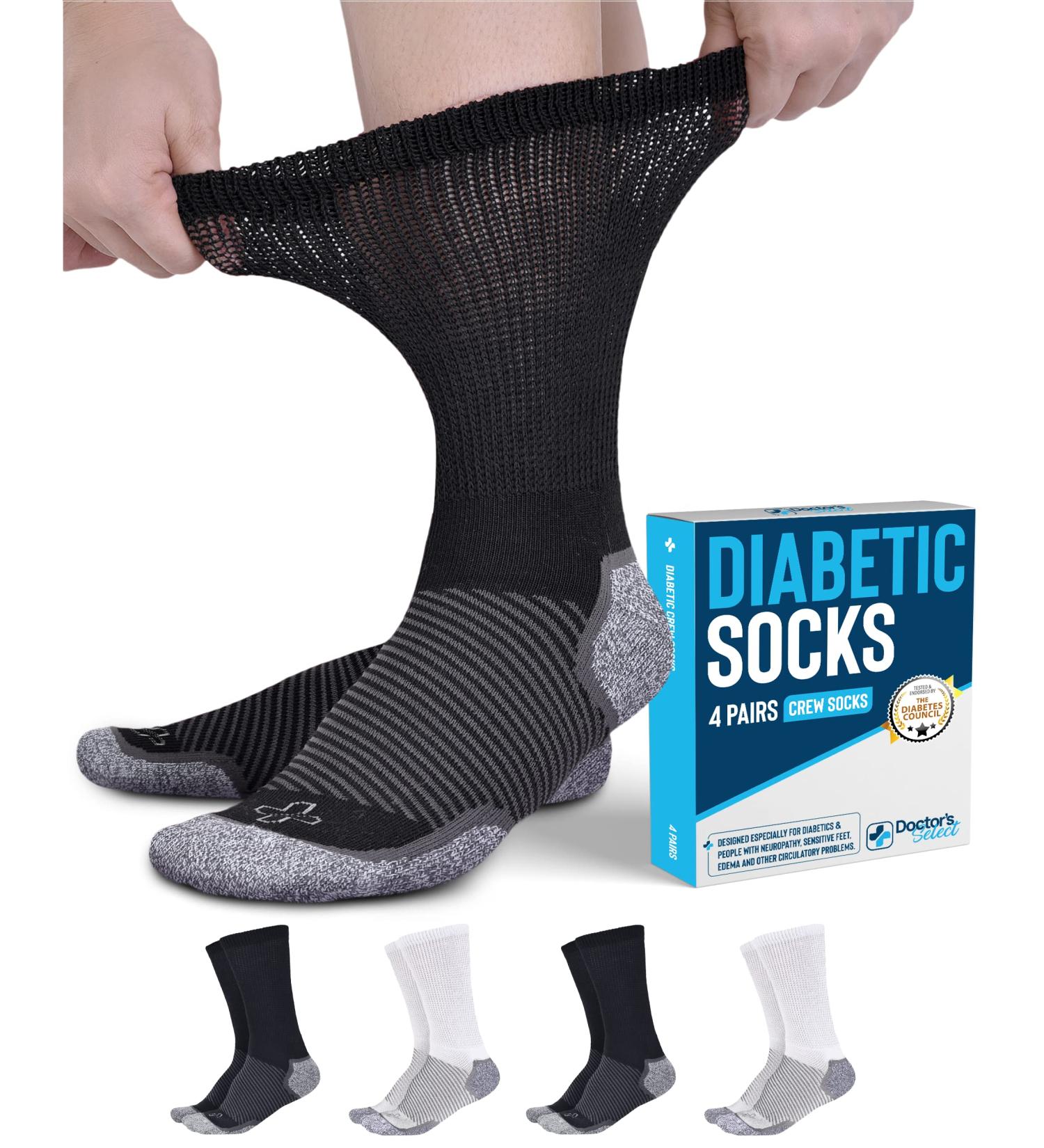 Doctor's Select Diabetic Socks - 4 Pairs for Men and Women | Neuropathy Socks | Diabetic Socks for Men | Medium Grey Heel/Toe Design - Buy Online on GoSupps.com