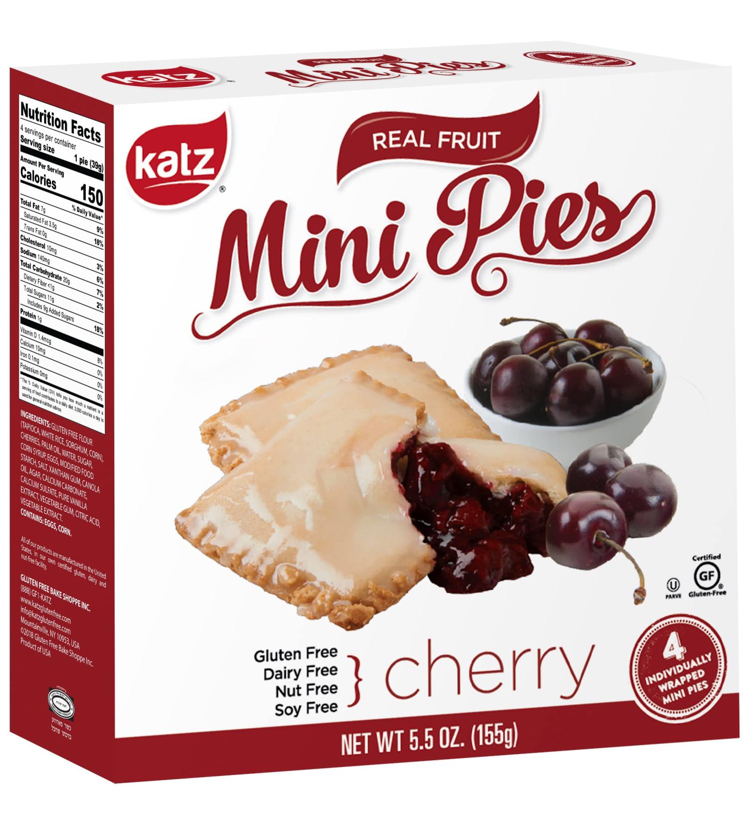 Katz Gluten Free Cherry Mini Pies  Dairy Free Nut Free Soy Free Gluten Free  Kosher (1 Pack of 4 Mini Pies 5.5 Ounce) - Buy Online on GoSupps.com
