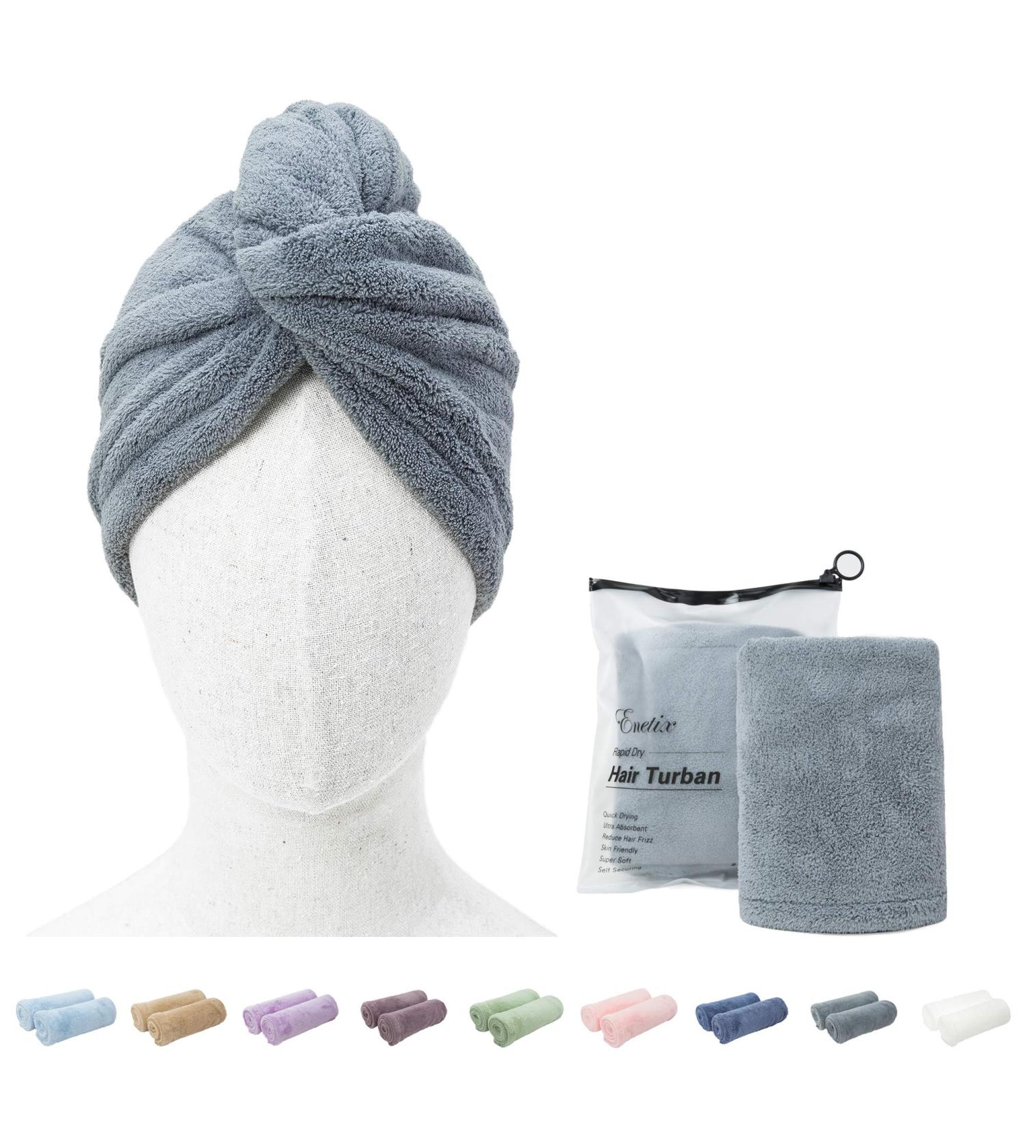 ENETIX Microfiber Hair Towel for Women - Quick-Dry Anti-Frizz Turban (25x70 cm) | Super Absorbent Hair Towel with Button - Slate Gray - Buy Online on GoSupps.com
