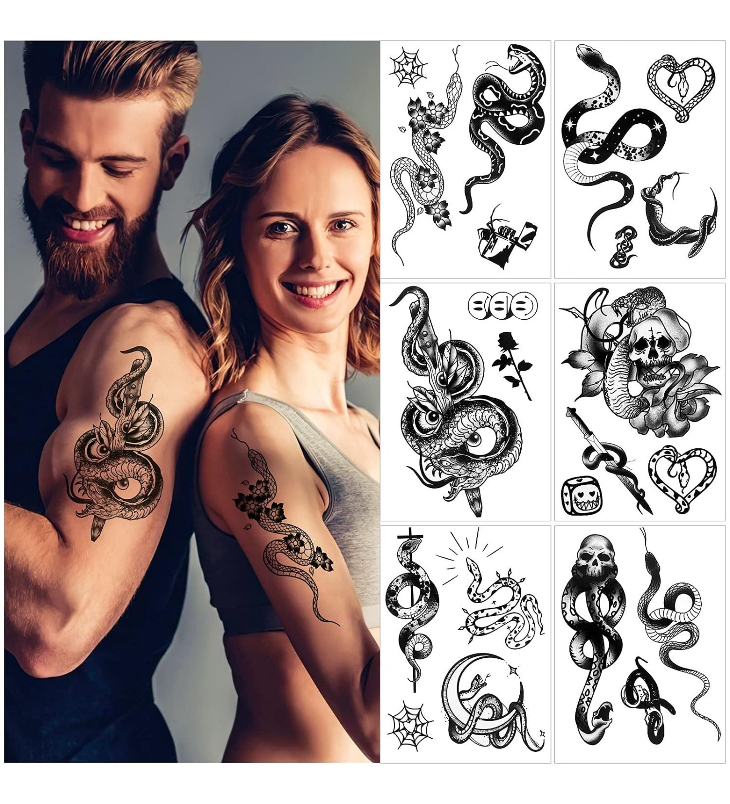 Snake Temporary Tattoo 6 Sheets - Tribal Serpent Mamba Black Roses Spider Web Sword - Party Favors Body Art for Men & Women - Halloween - Buy Online on GoSupps.com
