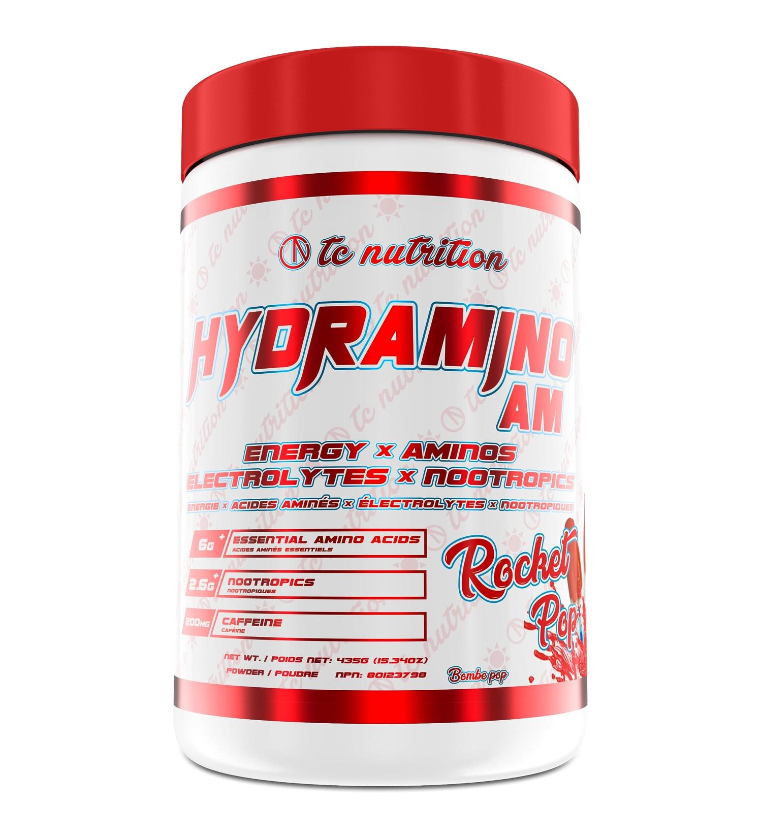 Hydramino AM - EAA + BCAA Amino Energy Powder - Essential Amino Acids with Caffeine Nootropics & Electrolytes | Focus Endless Energy Hydration & Muscle Recovery | Alpha-GPC Tyrosine Lutein Lion s Mane More | Rocket Pop 30 servings - Buy Online on GoSupps.com