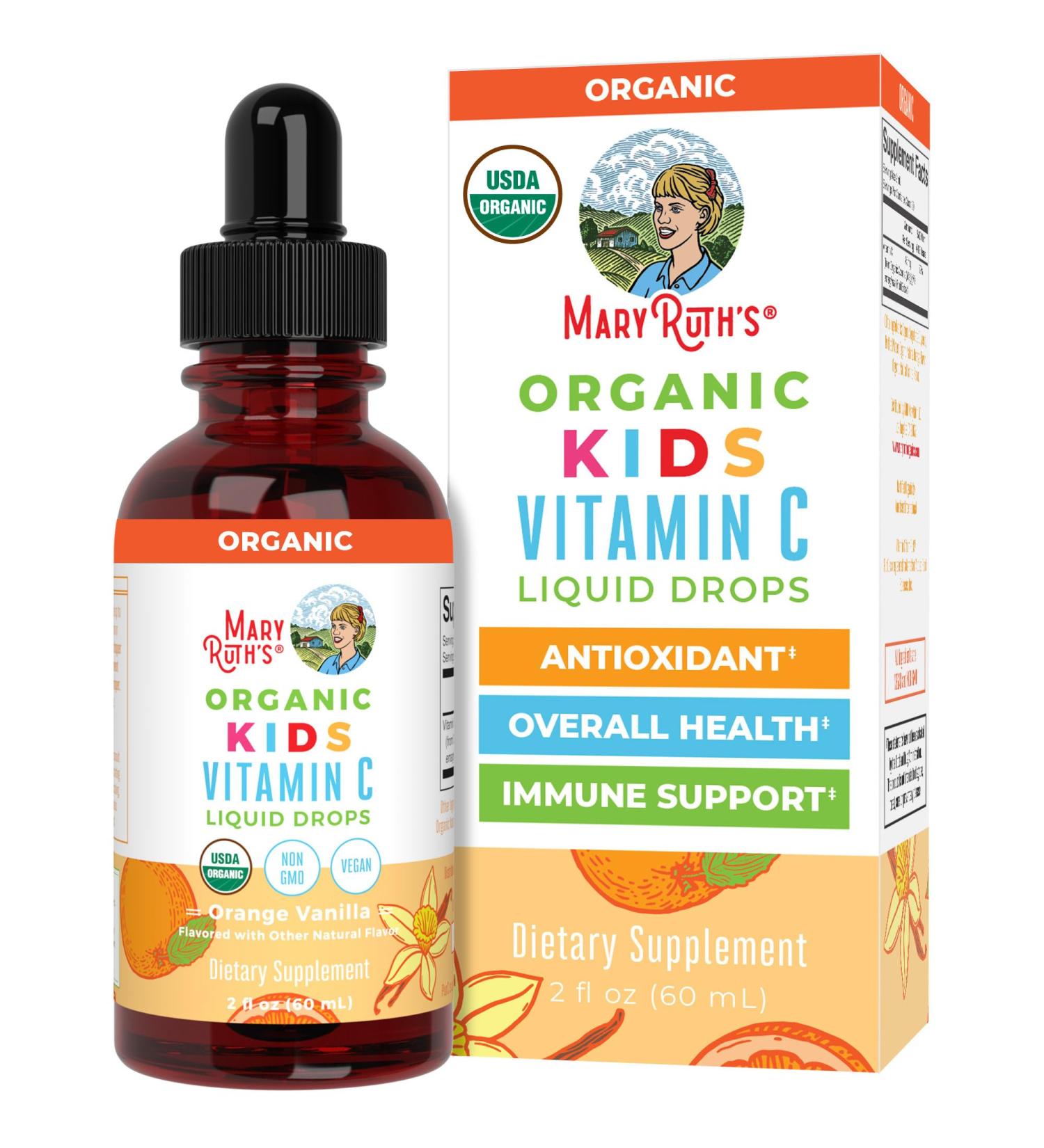 MaryRuth Organics USDA Kids Vitamin C Drops | Vegan Immune Support Supplement for Ages 4-13 | Immune Support & Overall Health | Vitamin C from Organic Acerola Fruit Extract | 2oz - Buy Online on GoSupps.com
