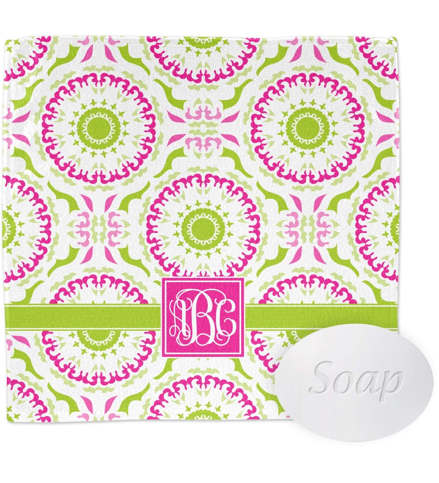 YouCustomizeIt Personalized Pink & Green Suzani Washcloth
