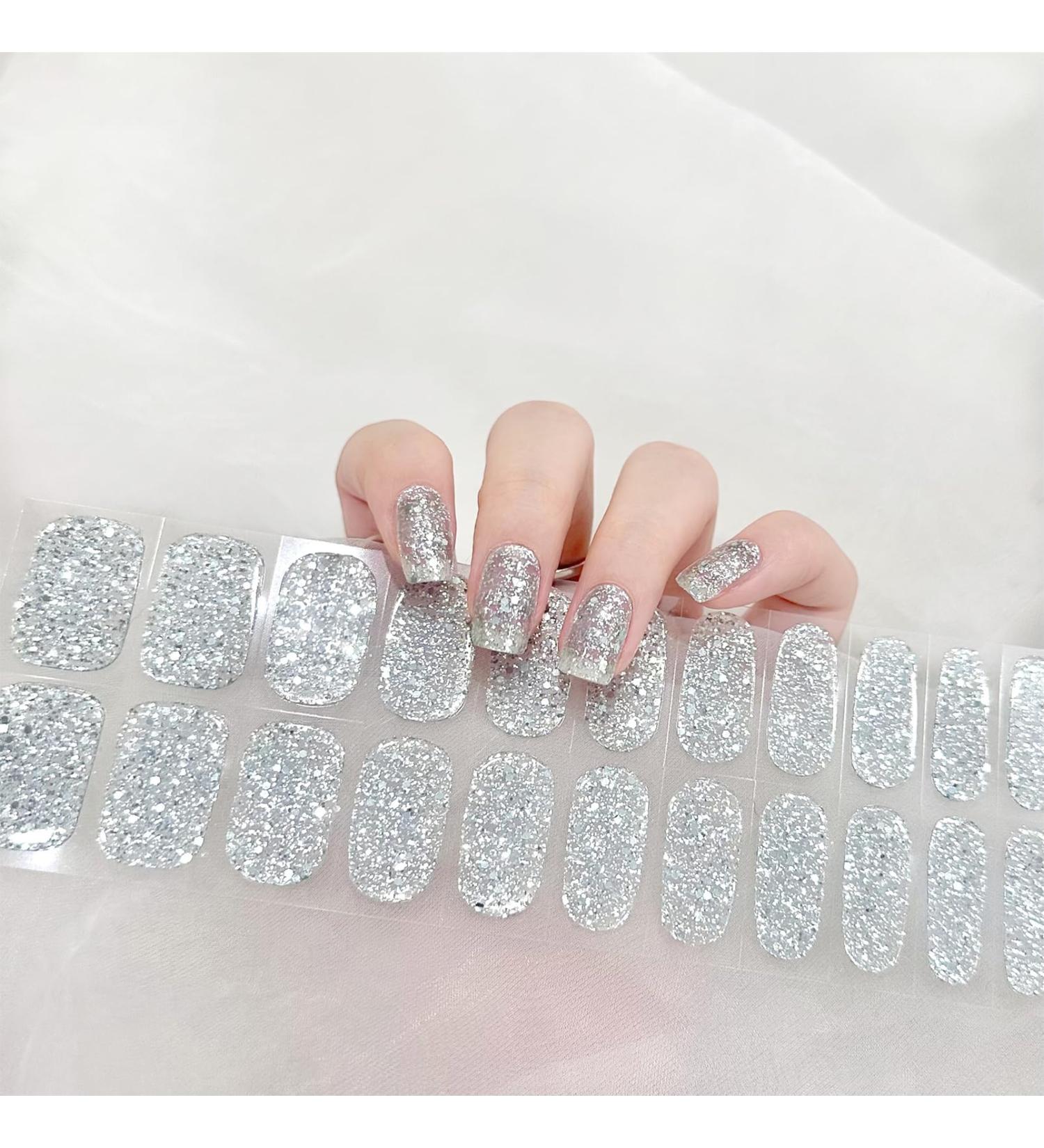 Semi Cured Gel Nails Strips 22 Stickers Nail Wraps Soft Self-Adhesive Gel Nail Stickers Salon-Quality Glitter Gel Nail Strips for Nails Manicure Require UV/LED Lamp (Glitter-52) - Buy Online on GoSupps.com