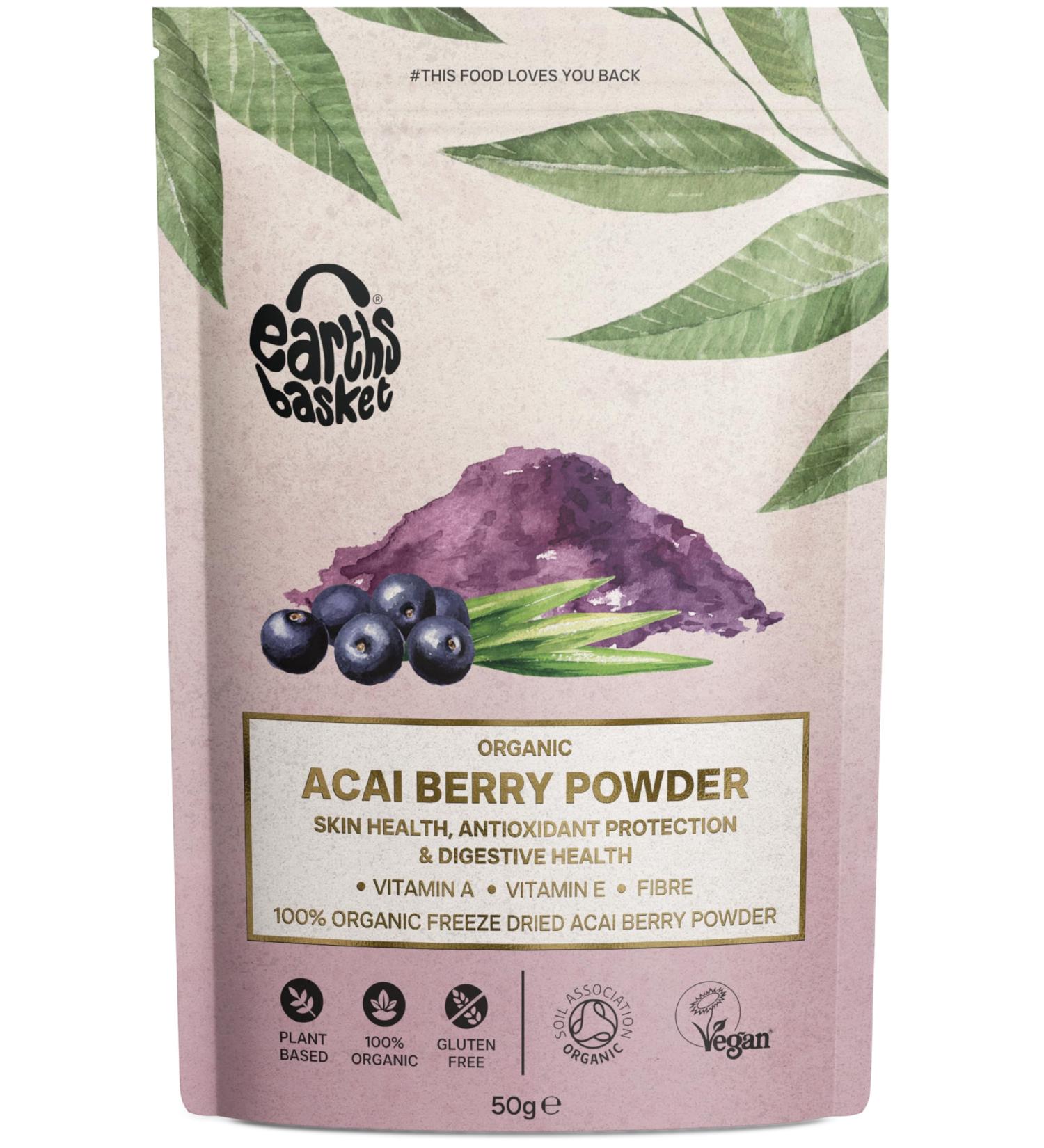 Organic Acai Berry Powder 50g - Natural Antioxidant for Skin Health | Earth's Basket - Buy Online on GoSupps.com