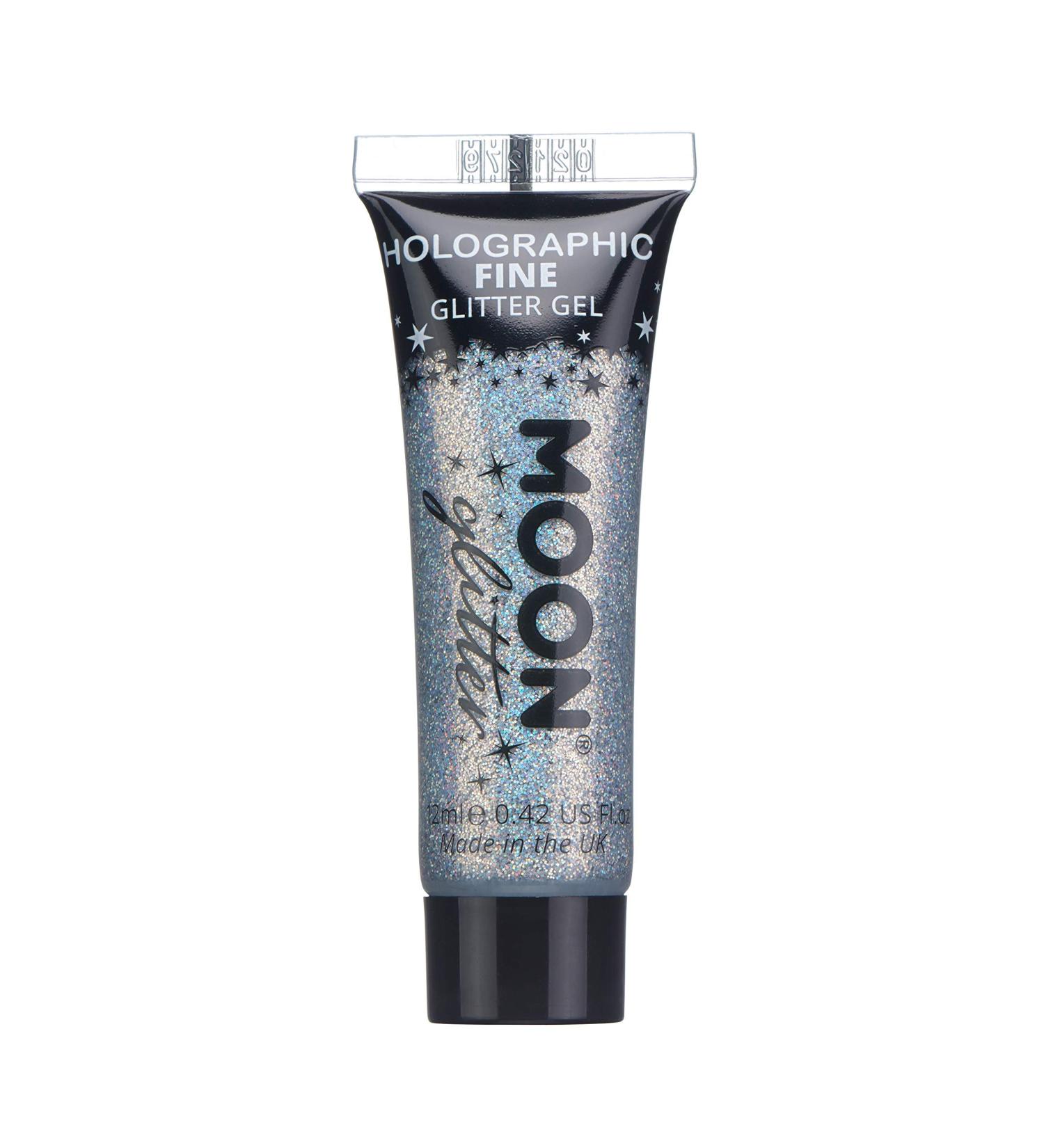 Moon Glitter Holographic Fine Glitter Gel - Silver - 12ml | For Face, Body, Hair, Nails - Cosmetic Festival Glitter - Face Paint - Long-lasting Formula - Buy Online on GoSupps.com