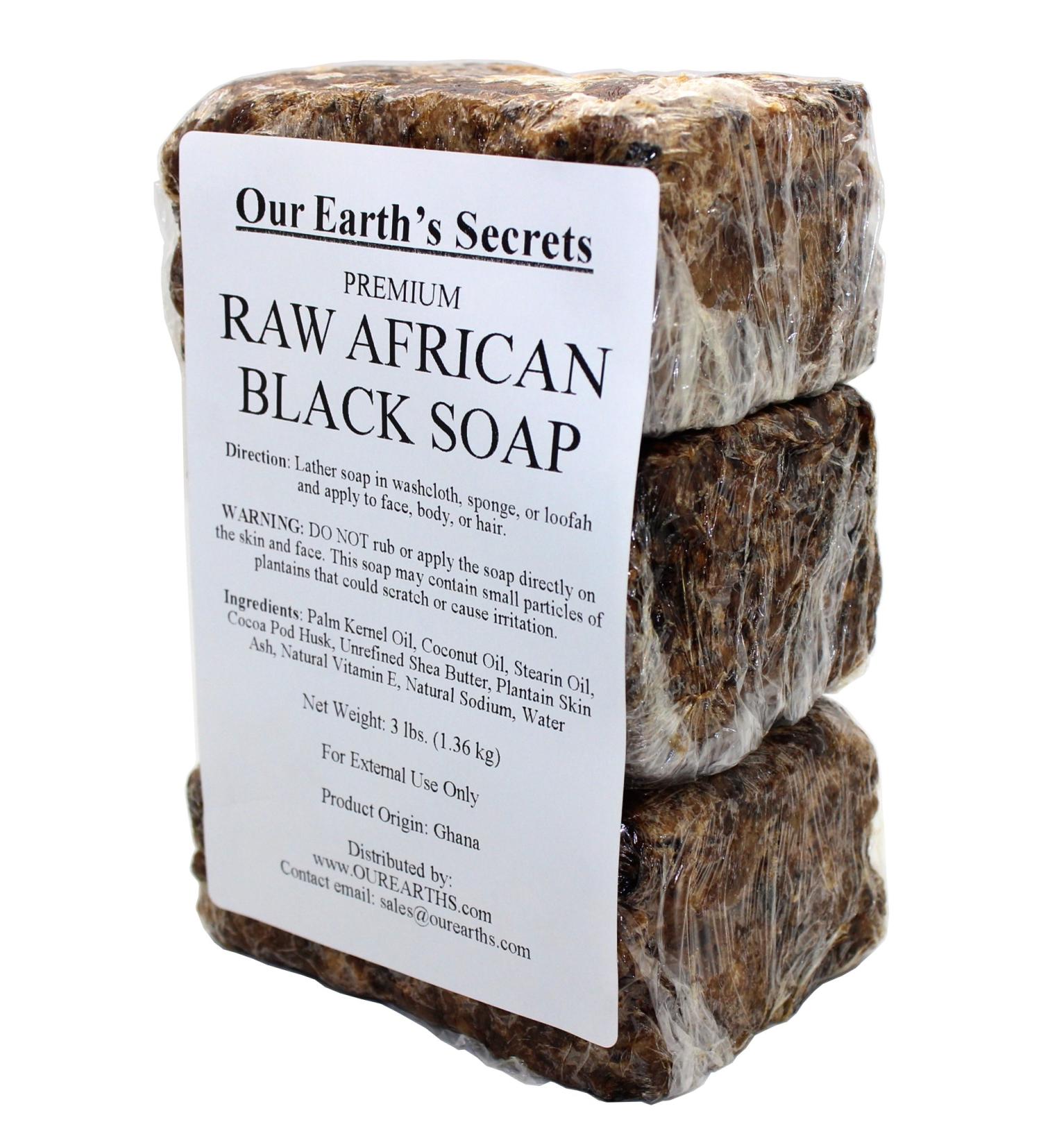 Premium Natural Raw African Black Soap - 3lb | Our Earth's Secrets - Buy Online on GoSupps.com