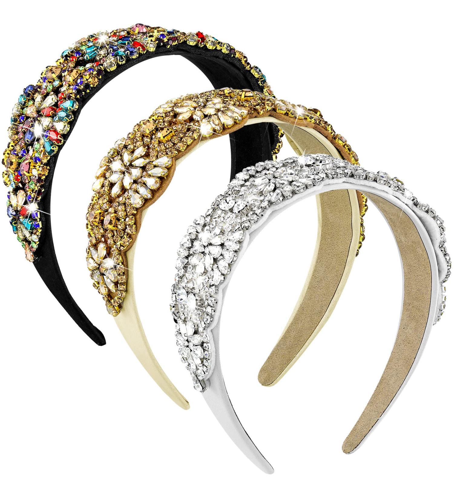 Crystal Rhinestone Padded Headband Set for Women - 3 Piece Baroque Hair Hoop Collection - Buy Online on GoSupps.com
