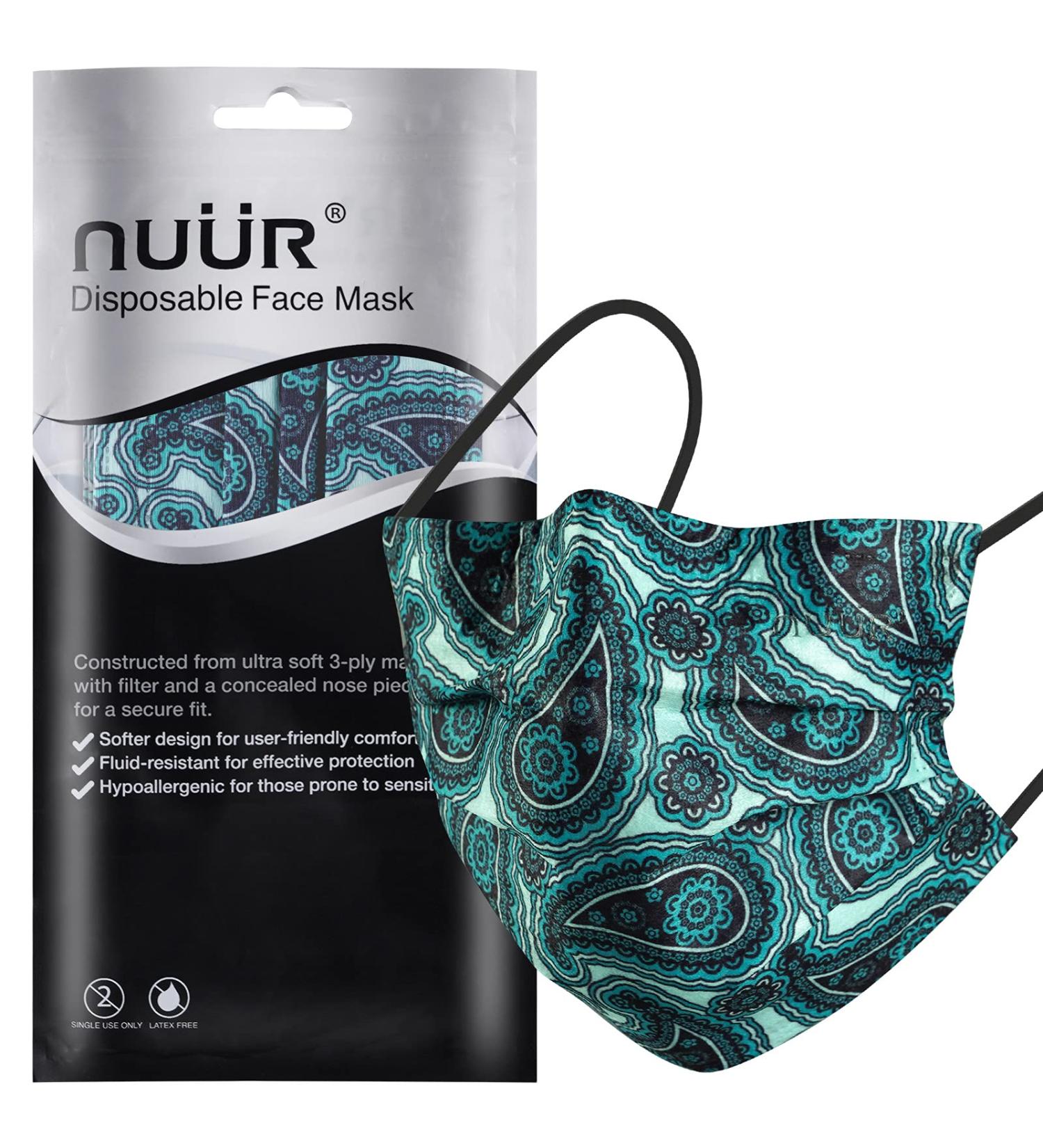 NU R Paisley Disposable Face Mask with Filter Layer - 10 Pack | Elastic Earloop | Retail Sealed Bags - PAISLEY-011 - Buy Online on GoSupps.com