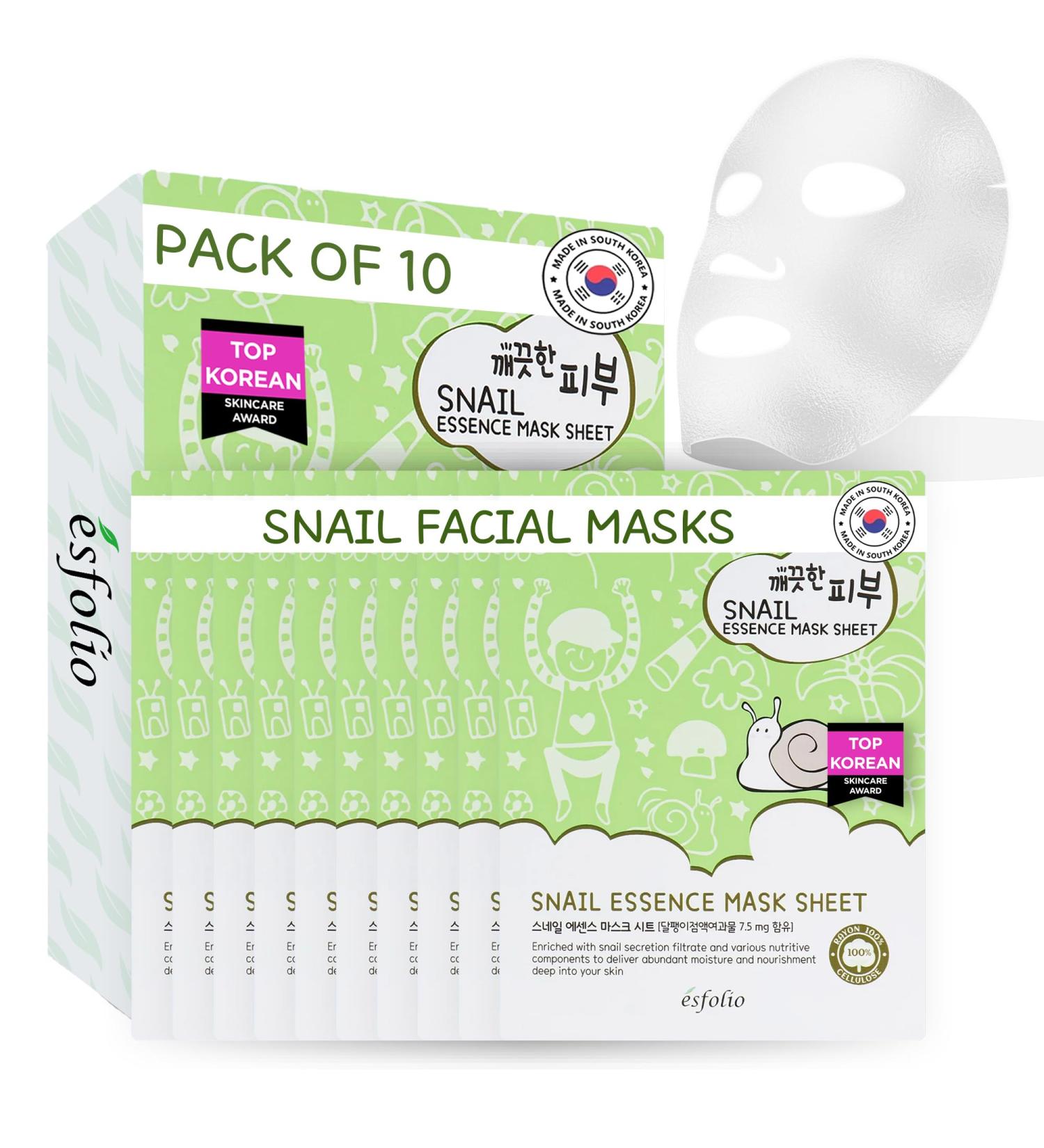 Esfolio Pure Skin Escargot Essence Masque Visage Bo te de 10 masques 334 5 g Elasticity Hydration Nourishment - Buy Online on GoSupps.com