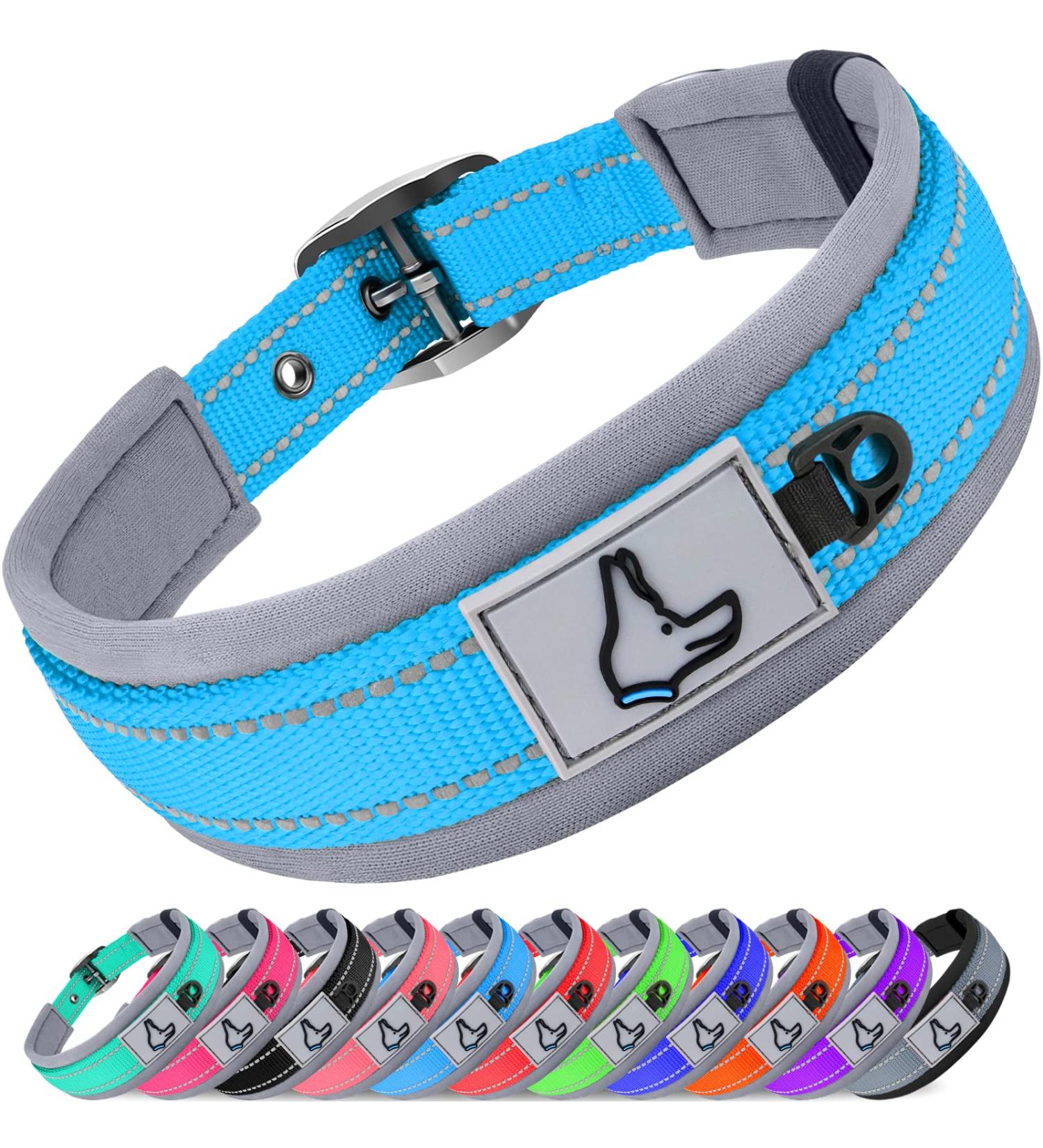 Joytale Softly Padded Neoprene Dog Collar for Large Dogs - Nylon Reflective Wide Collar in Baby Blue (Size L 1 Pack) - Buy Online on GoSupps.com