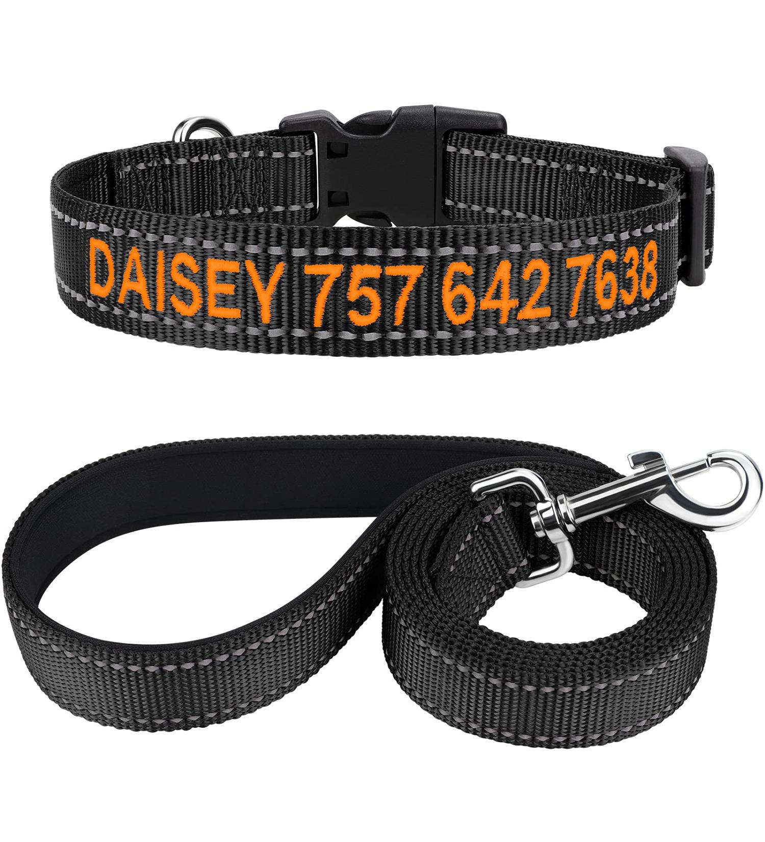 Personalized Reflective Dog Collar & Leash Set for Large Dogs - Tagme 1.5m Double-Sided Black - Durable & Stylish - Buy Online on GoSupps.com