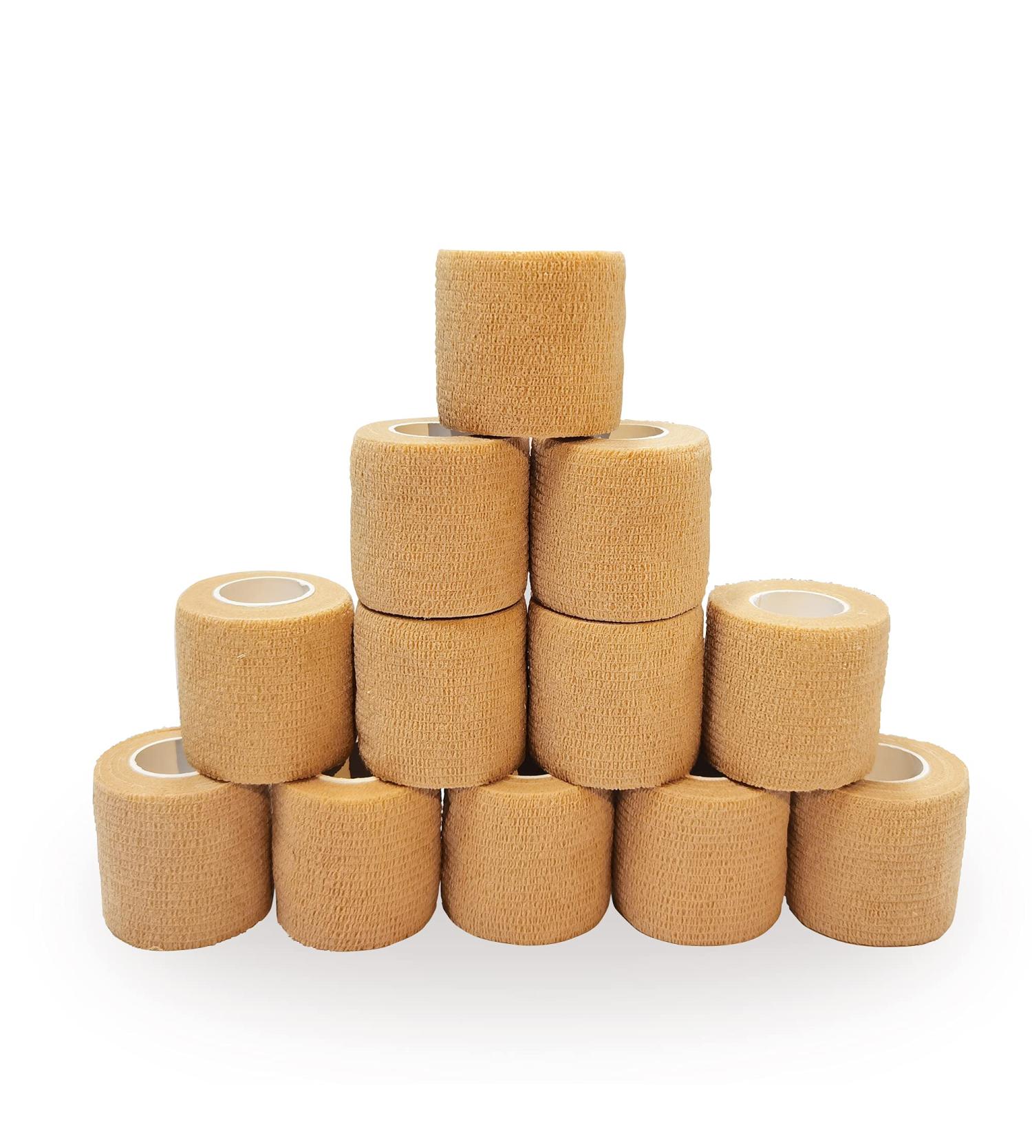 12 Bulk Pack Cohesive Tape Self Adherent Wrap 2 X 5 Yards - Medical Vet Wrap for First Aid & Sports Protection - Beige - Buy Online on GoSupps.com