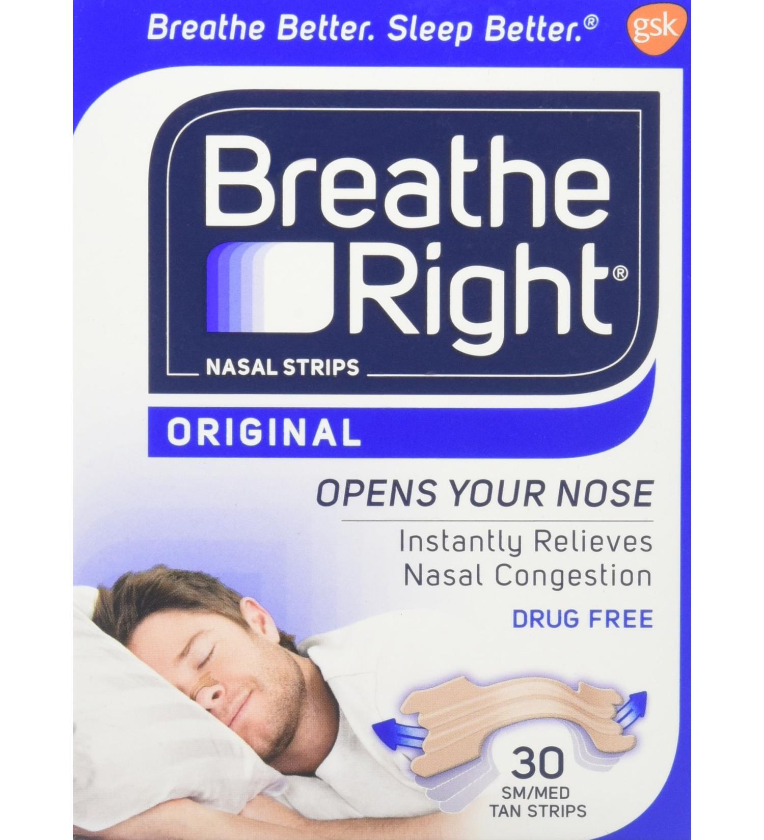 Breathe Right Nasal Strips Original Tan Small/Medium 30 ea - Improved Breathing Support - Buy Online on GoSupps.com