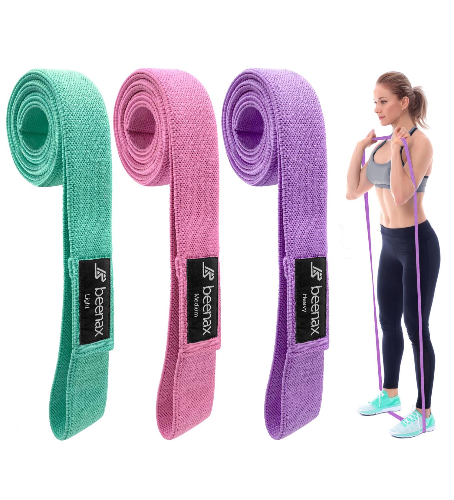 Beenax Fabric Resistance Bands Set of 3 for Women - Long/Short Exercise Loop Bands with 3 Resistance Levels for Workout Fitness - Ideal for Leg, Glutes, and Strength Training - Buy Online on GoSupps.com