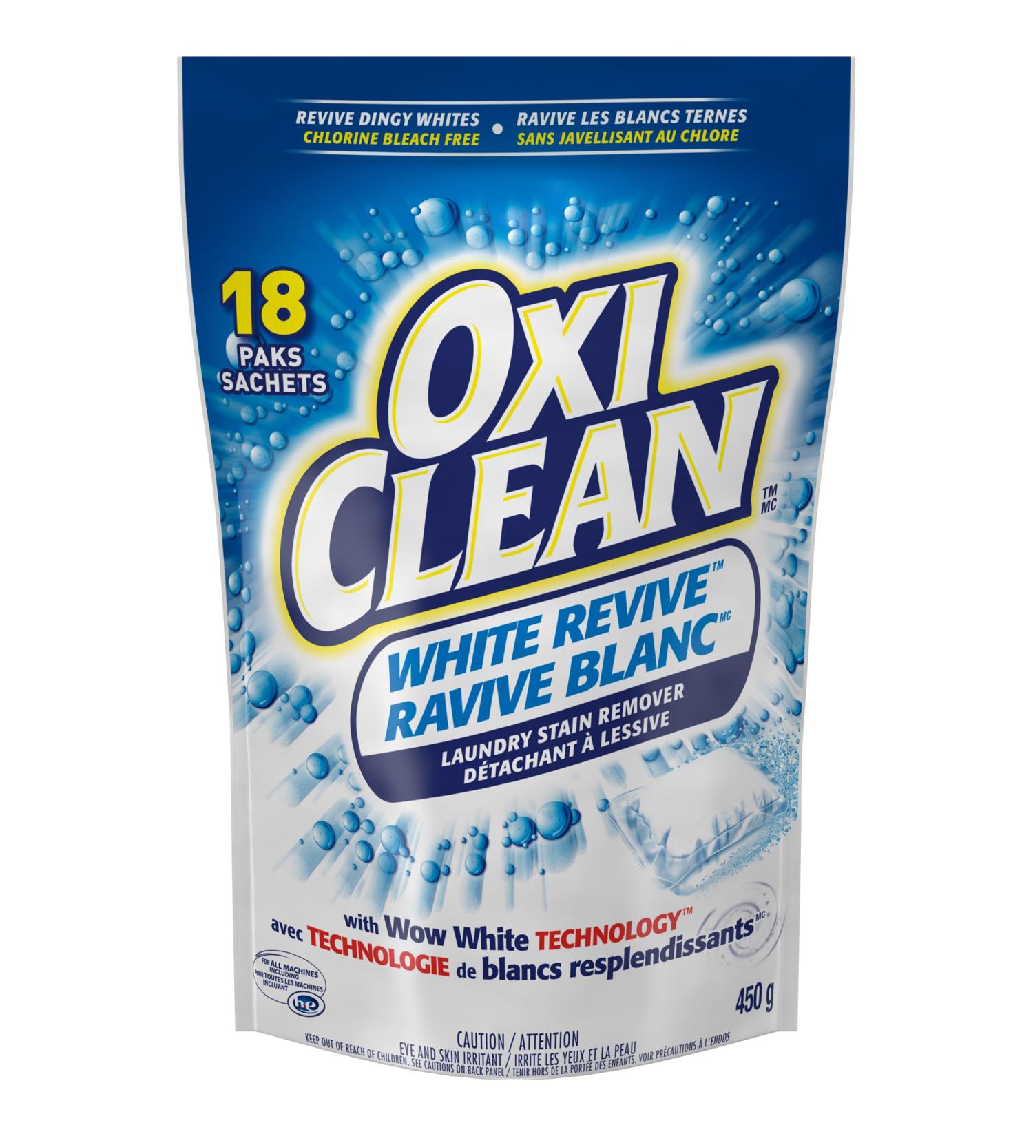 OxiClean White Revive Enzyme Laundry Stain Remover Paks Effective on Grease Blood Wine Stains and More - Colour Safe Chlorine Bleach-Free 18 Counts - Buy Online on GoSupps.com