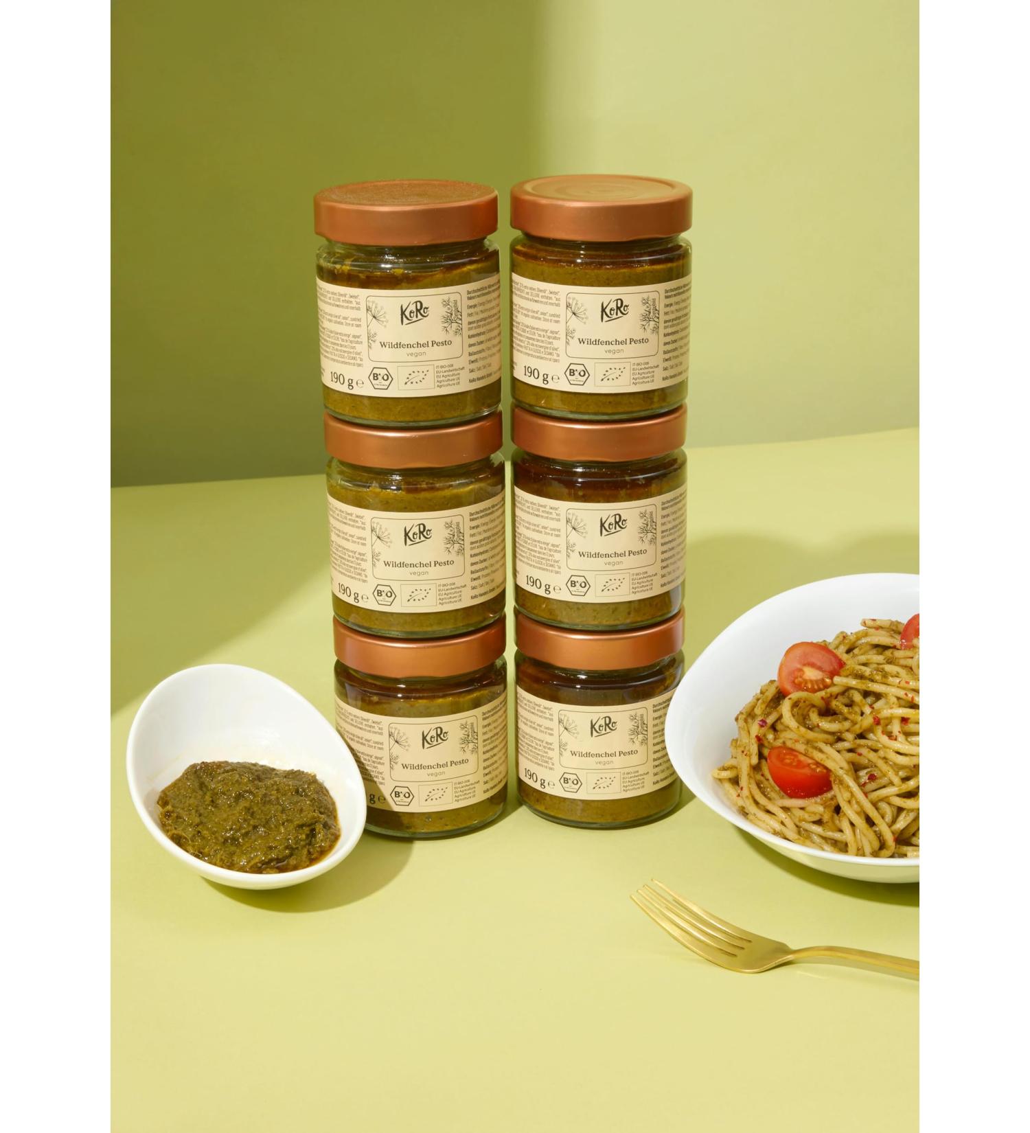 KoRo - Organic Wild Fennel Pesto 6 x 190 g - Made in Sicily - Matured with Raisins and Dried Tomatoes - Vegan - Buy Online on GoSupps.com
