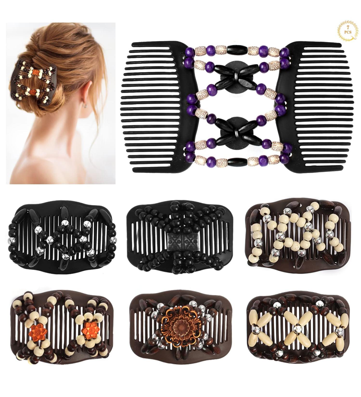 Buy Dadabig 7-Piece Pearl Hair Accessories Set | Magic Elastic Clips & Wood Combs for Women & Girls - Stylish & Stretchy Hair Clips - Buy Online on GoSupps.com
