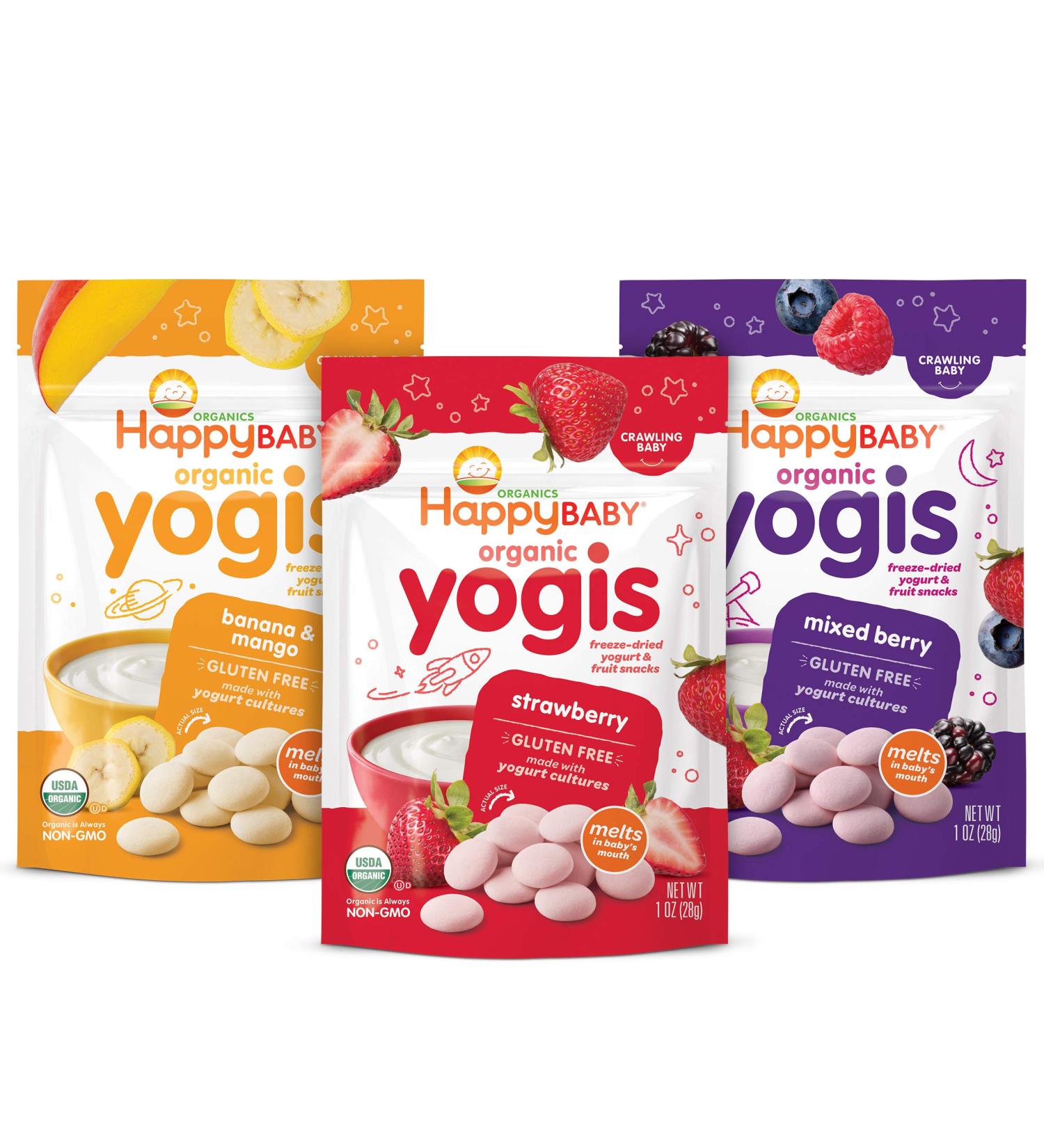 Happy Baby Organics Yogis - Freeze-Dried Yogurt & Fruit Snacks Variety Pack (3 Flavors, 1 oz Each) - Buy Online on GoSupps.com