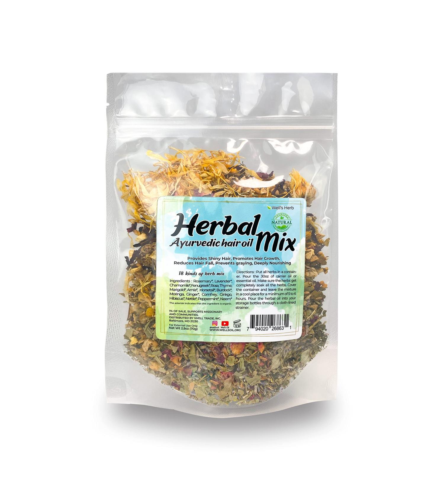 Herbal Ayurvedic Hair Oil Mix with 18 Herbs - 2.5oz - Shiny Hair, Growth & Fall Reduction - Wells Herb - Buy Online on GoSupps.com