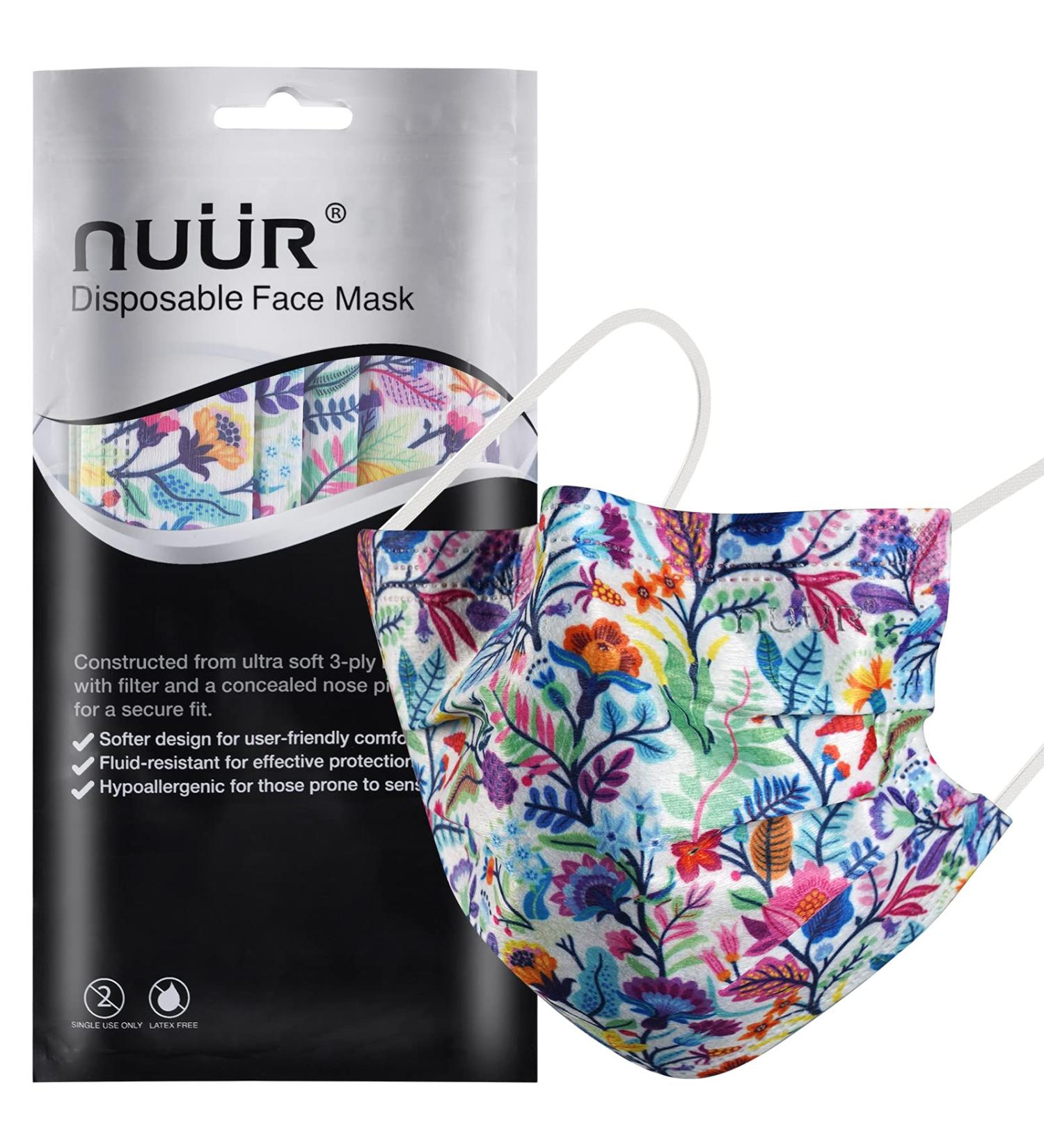 NU R Floral 3 Ply Disposable Face Mask with Filter Layer - 10pcs, Elastic Earloop, Retail Sealed Bags - FLORAL-018 - Buy Online on GoSupps.com