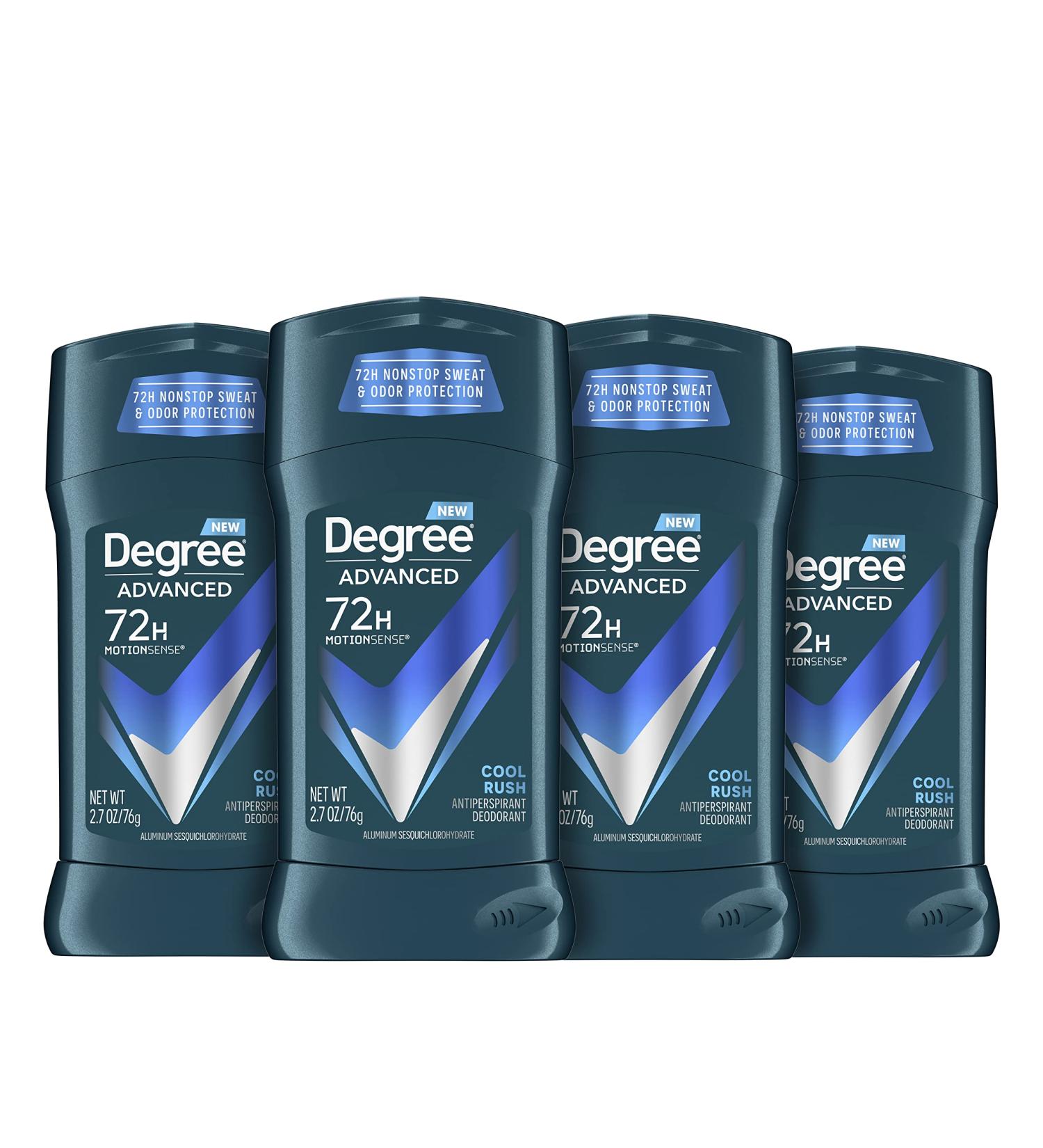 Degree Men Advanced Protection Antiperspirant Deodorant 72-Hour Sweat and Odor Protection 2.7 oz Pack of 4 Cool Rush with MotionSense Technology - Buy Online on GoSupps.com