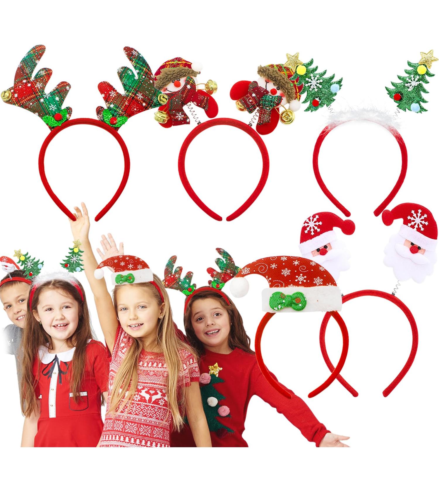 Christmas Headbands 5PCS for Kids & Adults - Holiday Party Costume Accessories with Reindeer Antlers, Santa Hat, Snowman & Tree Design - Festive Photo Booth Prop - Buy Online on GoSupps.com