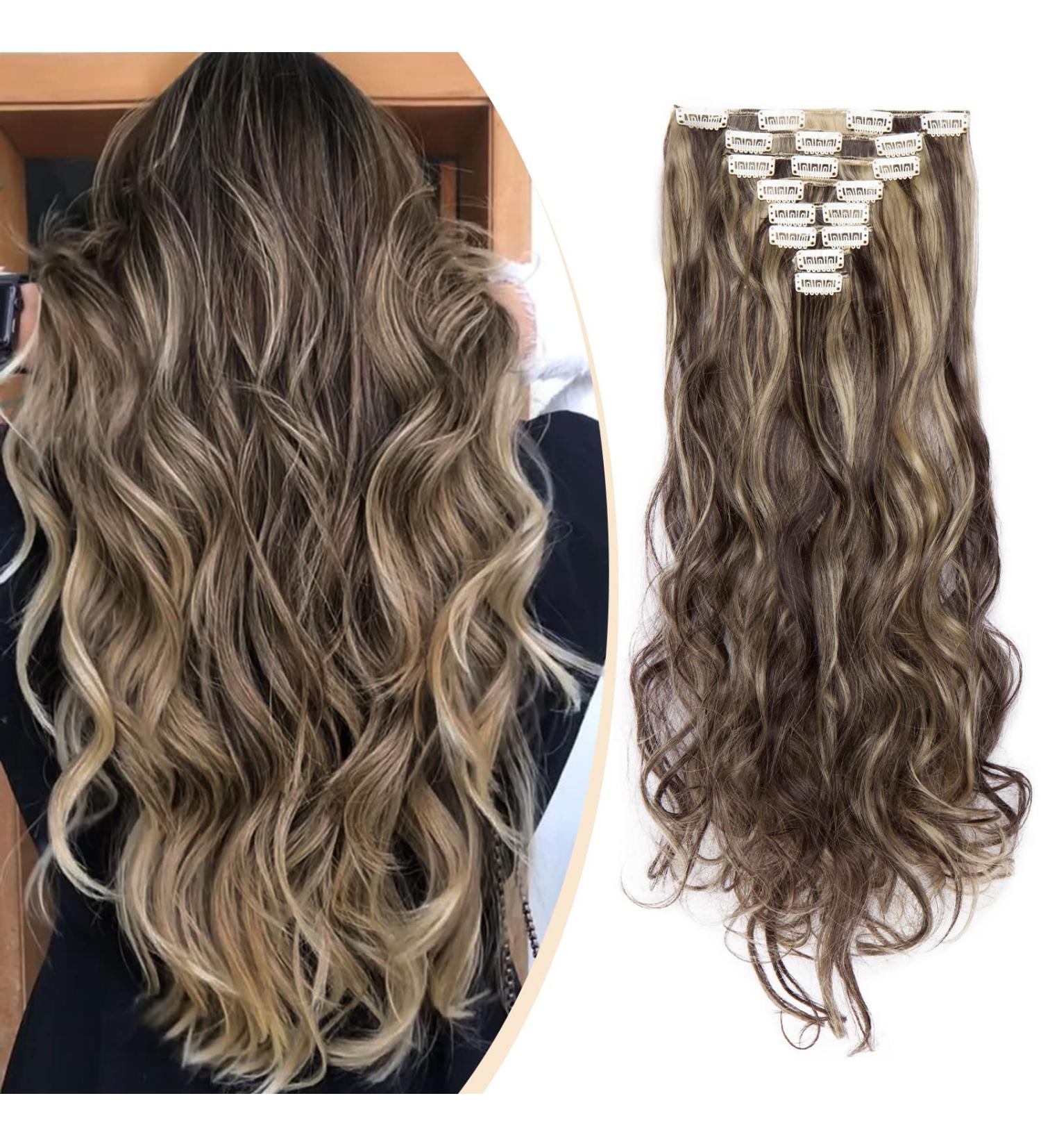 Buy S-noilite Clip-In Hair Extensions - 8PC Partial Set 18 Clips 60cm Dark Brown & Ash Blonde - Natural Look for Effortless Style - Buy Online on GoSupps.com