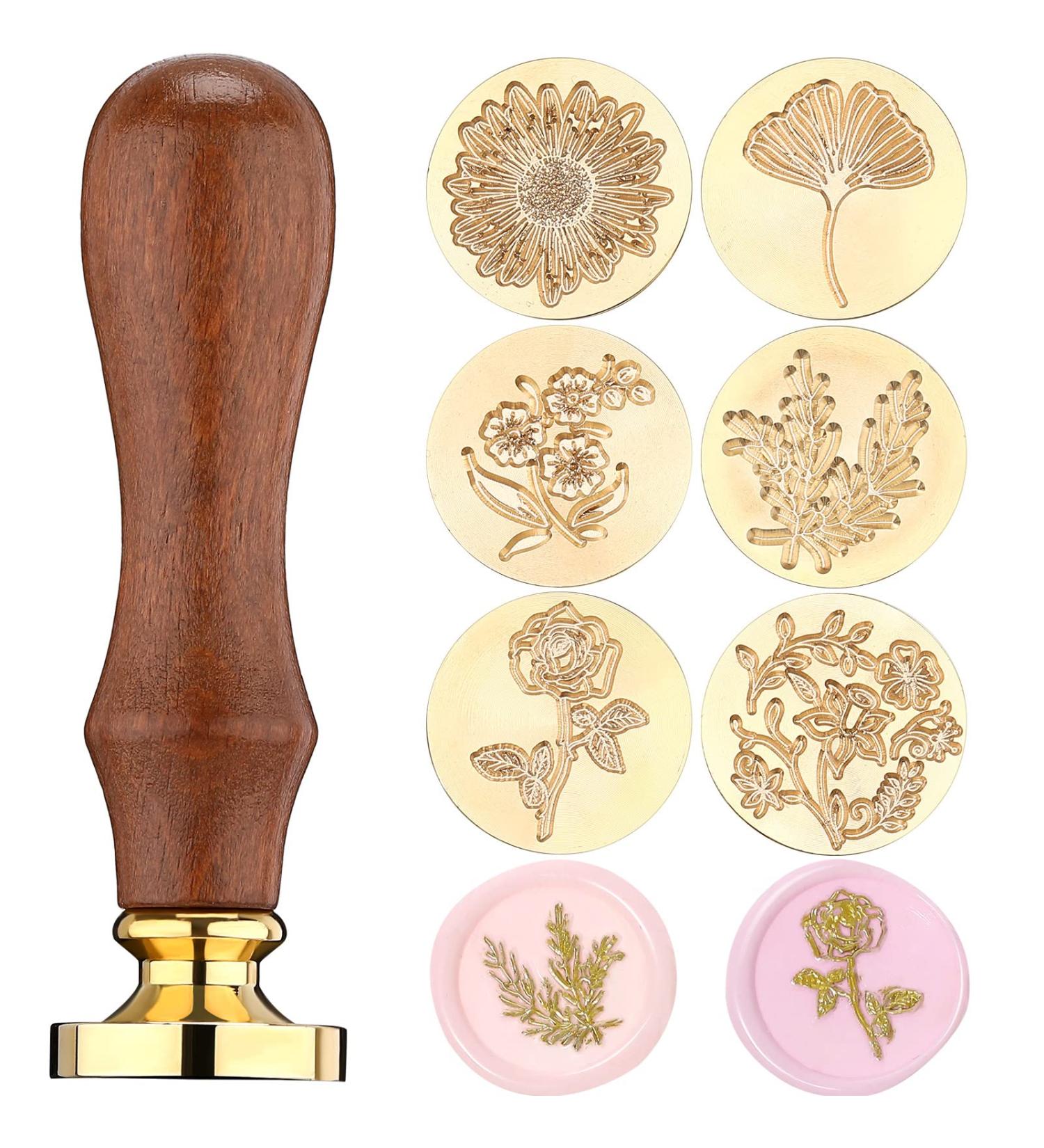 Chrisfall 6 Pcs Floral Wax Seal Stamp Set for Wedding Greeting Cards - Botanical Sealing Stamper Kit with Wooden Handle and Brass Head - Buy Online on GoSupps.com