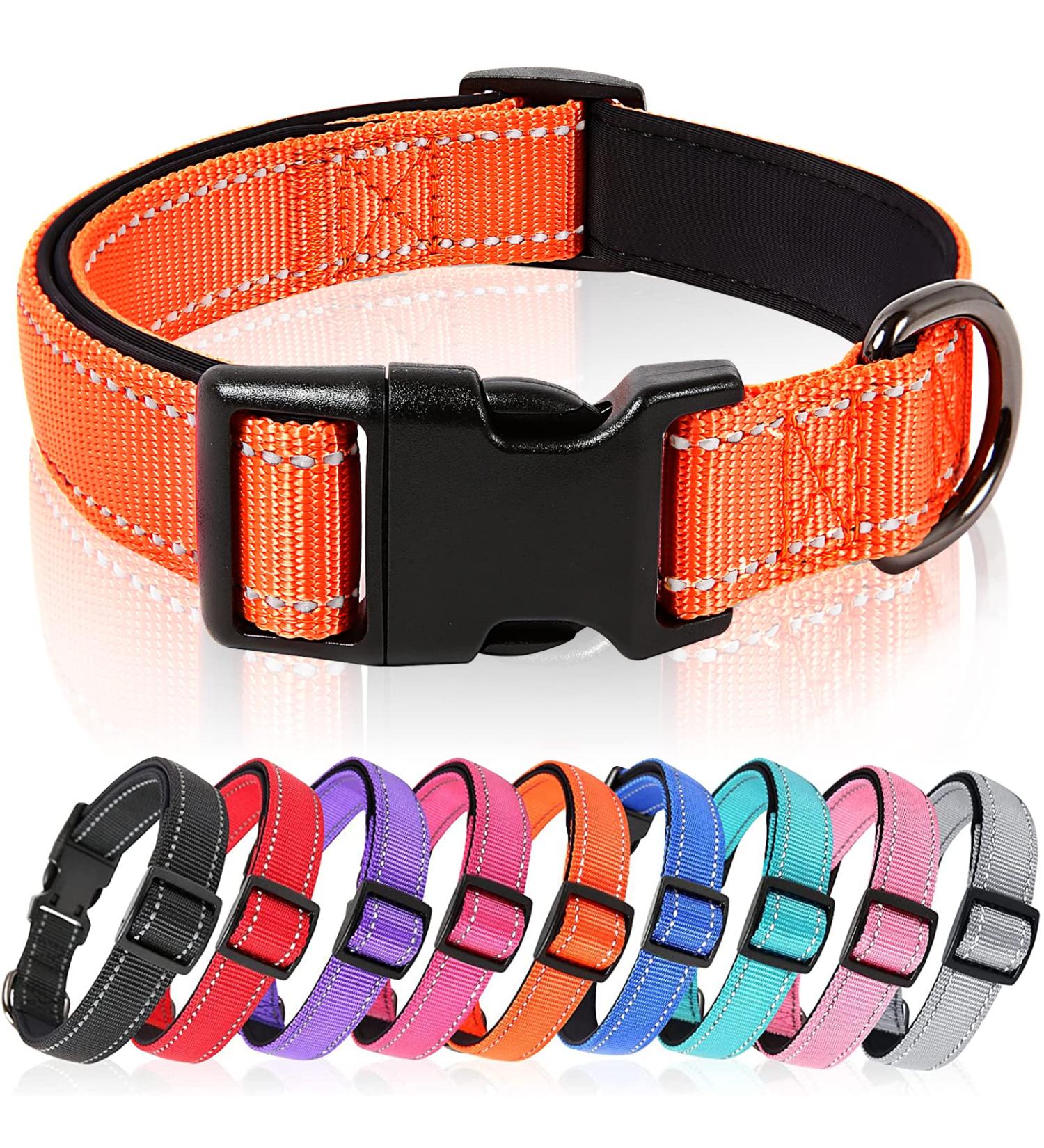 Heele Soft Padded Neoprene Dog Collar for Small & Medium Dogs | Adjustable Reflective Training Collar - Orange Longitudinal 34-52 cm (1 Pack) - Buy Online on GoSupps.com