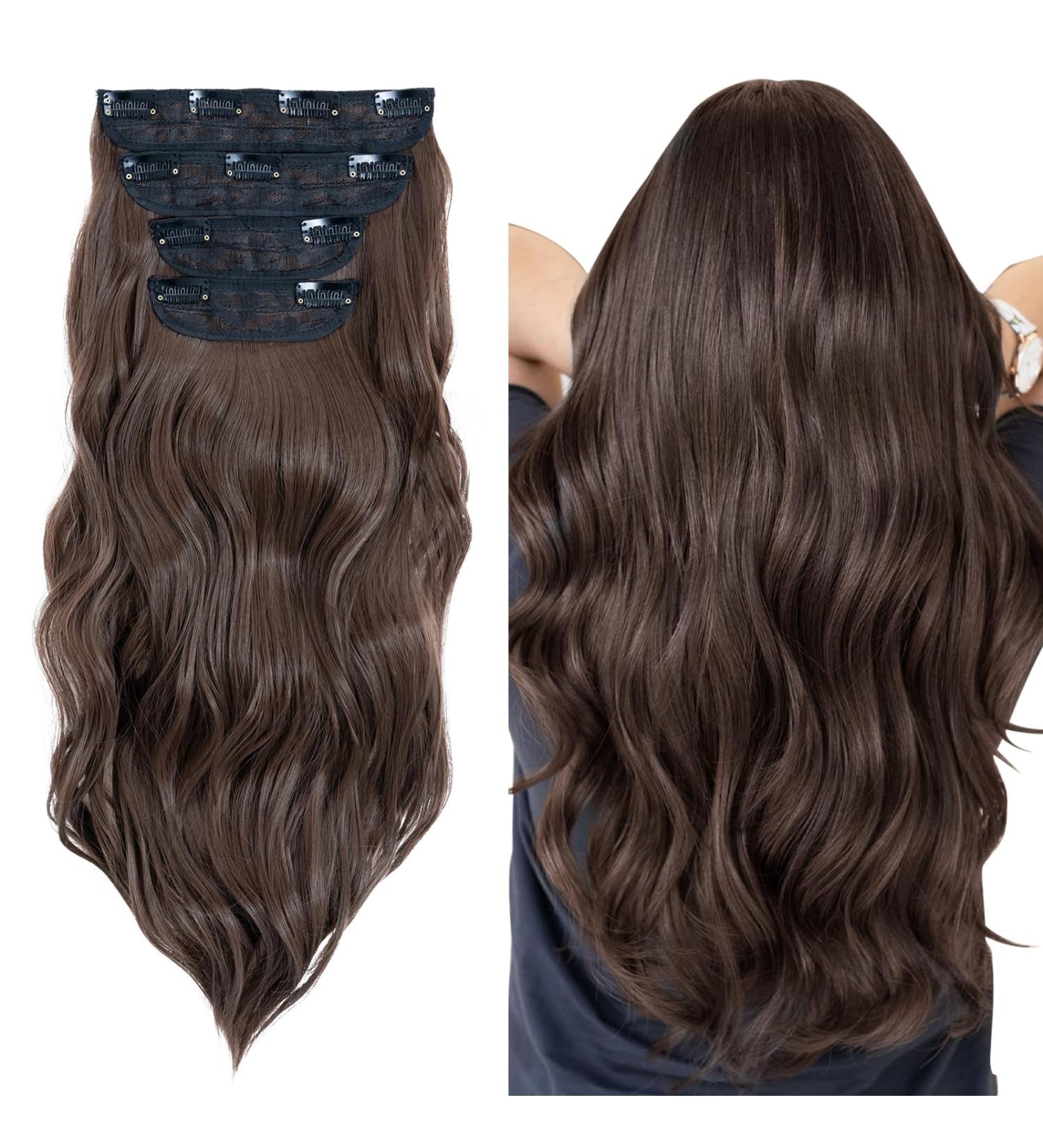 Curly Synthetic Hair Extensions Clip in 22 Inches - 4PCS, #Chestnut Brown - Buy Online on GoSupps.com