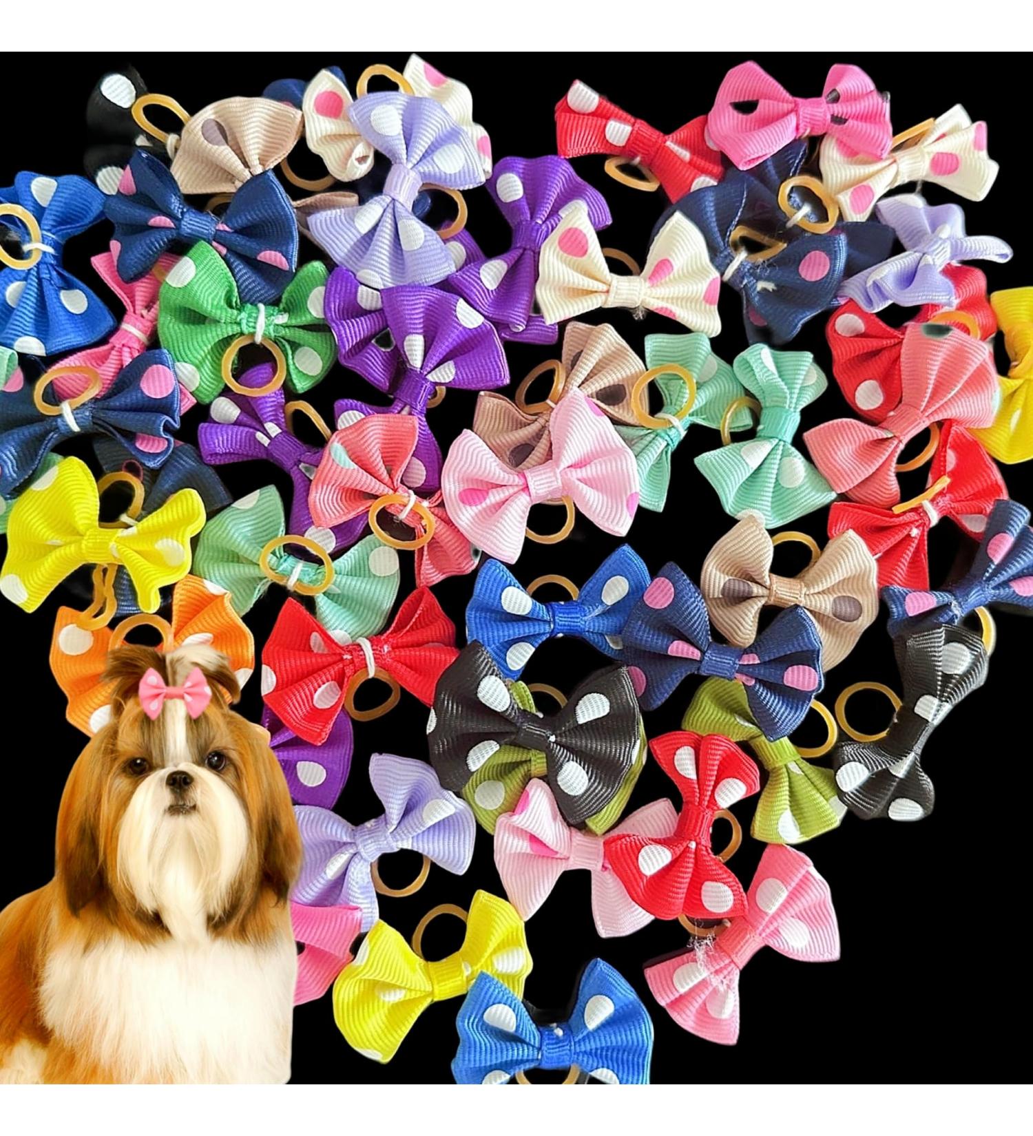 OTKARXUS Dog Hair Bows 48PCS Mixed Colors Dog Bows with Elastic Rubber Bands Puppy Hair Grooming Accessories Dog Hair Bands for Long Hair Puppy Kitten Dogs Cats - Buy Online on GoSupps.com