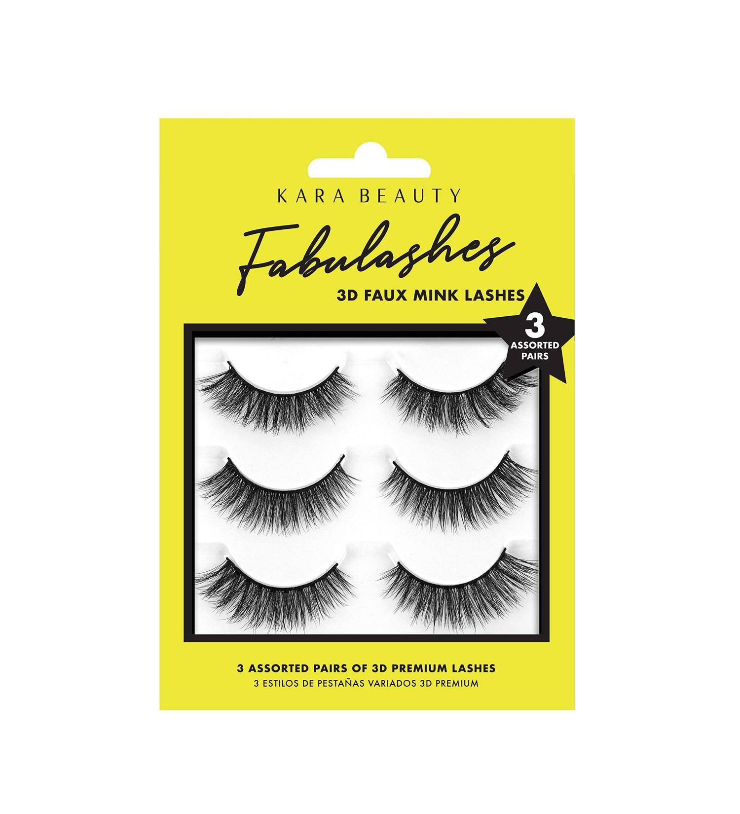 KARA BEAUTY FABULASHES 3 PAIRS ASSORTED Multi-pack 3D Faux Mink False Eyelashes - Style KA3205