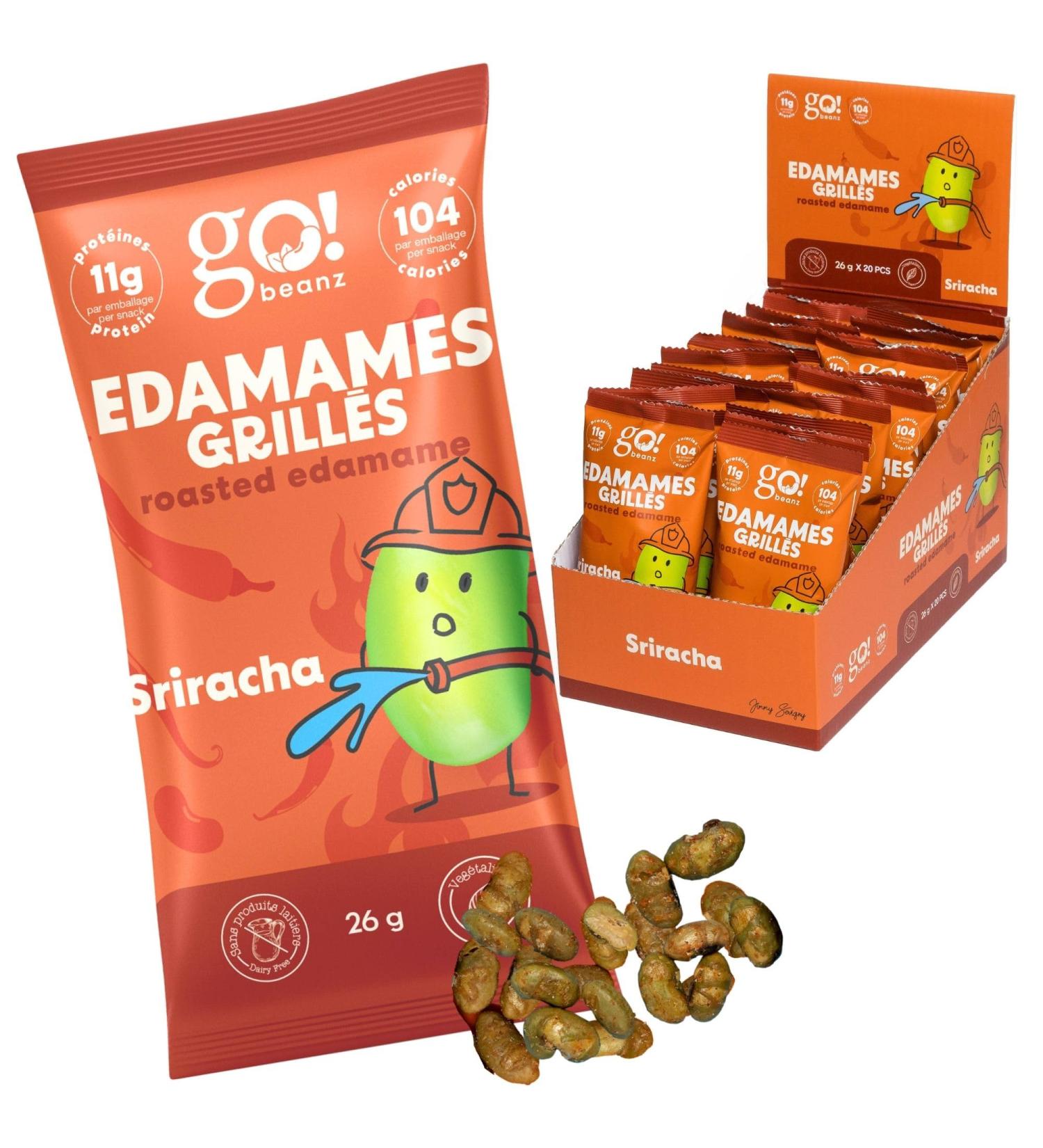 GoBeanz Crunchy Roasted Edamame Tasty Sriracha High Protein Healthy Snack For Adults & Kids 20 Single Serve Packs Low calorie Low Sugar Plant Based Salty Snacks Sriracha 26 g (Pack of 20) - Buy Online on GoSupps.com