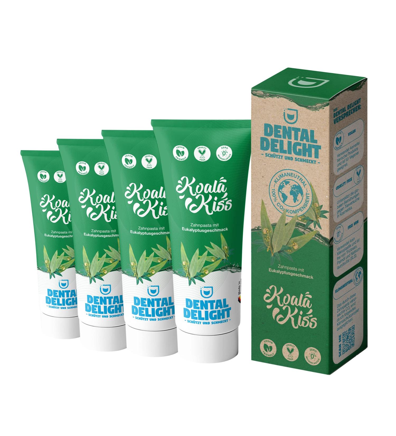 Dental Delight Koala Kiss 4-Pack | Vegan Eucalyptus Toothpaste | Climate Neutral & Microplastics-Free - Buy Online on GoSupps.com
