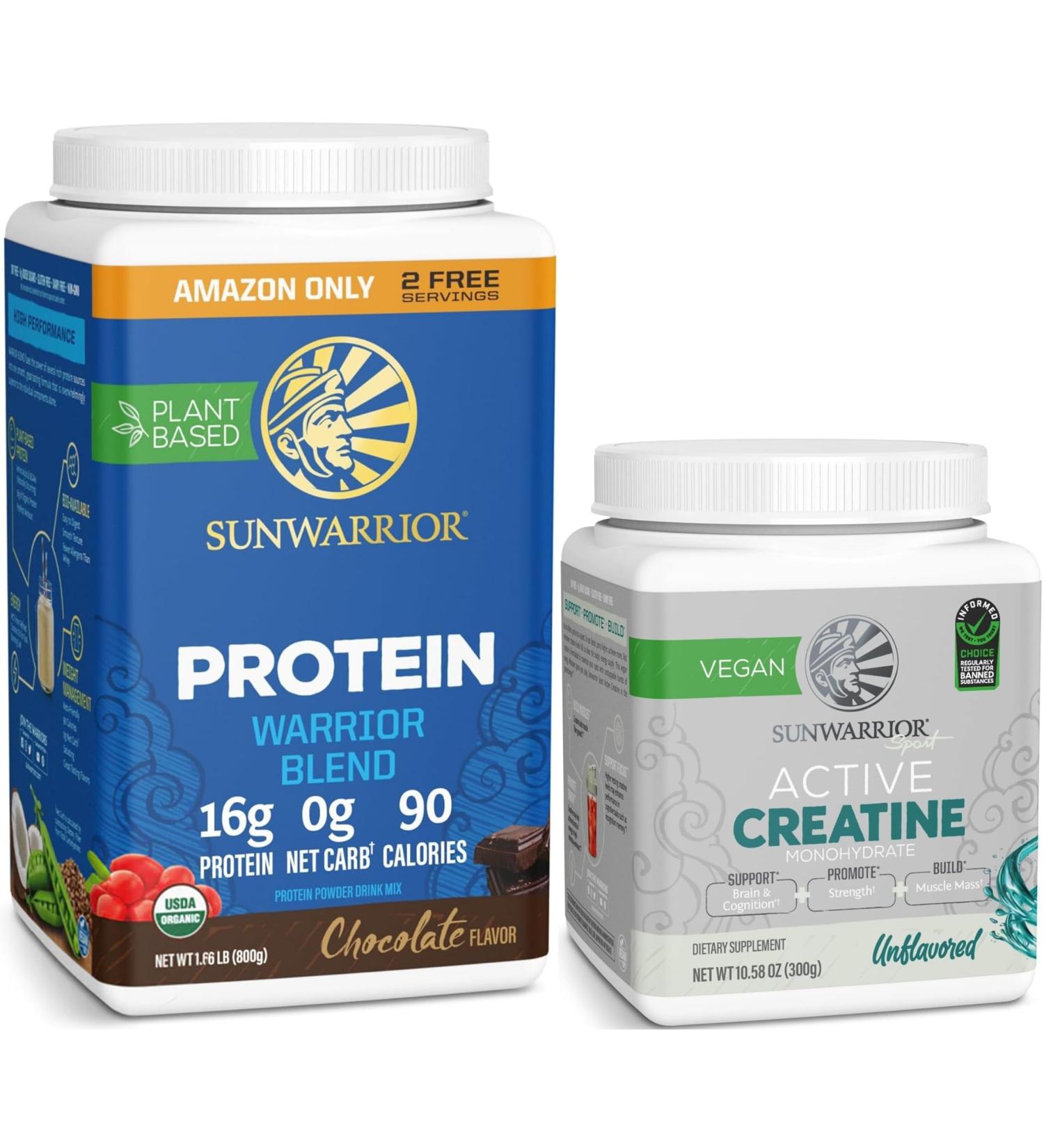 Creatine Powder & Chocolate Organic Plant Based Protein Powder Set | Bundle & Save | Vegan Organic Protein plus Unflavored Creatine Monohydrate (60 Servings Unflavored 32 Servings Chocolate) - Buy Online on GoSupps.com