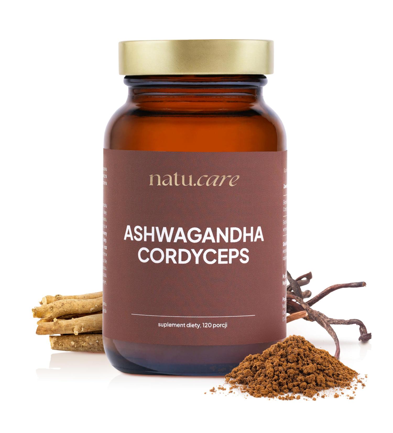 Natu Care sp z oo natucare Vegan Ashwagandha 300 mg & Cordyceps 200 mg Highly concentrated adaptogens 120 servings KSM66 extract stress reduction energy immune system - Buy Online on GoSupps.com